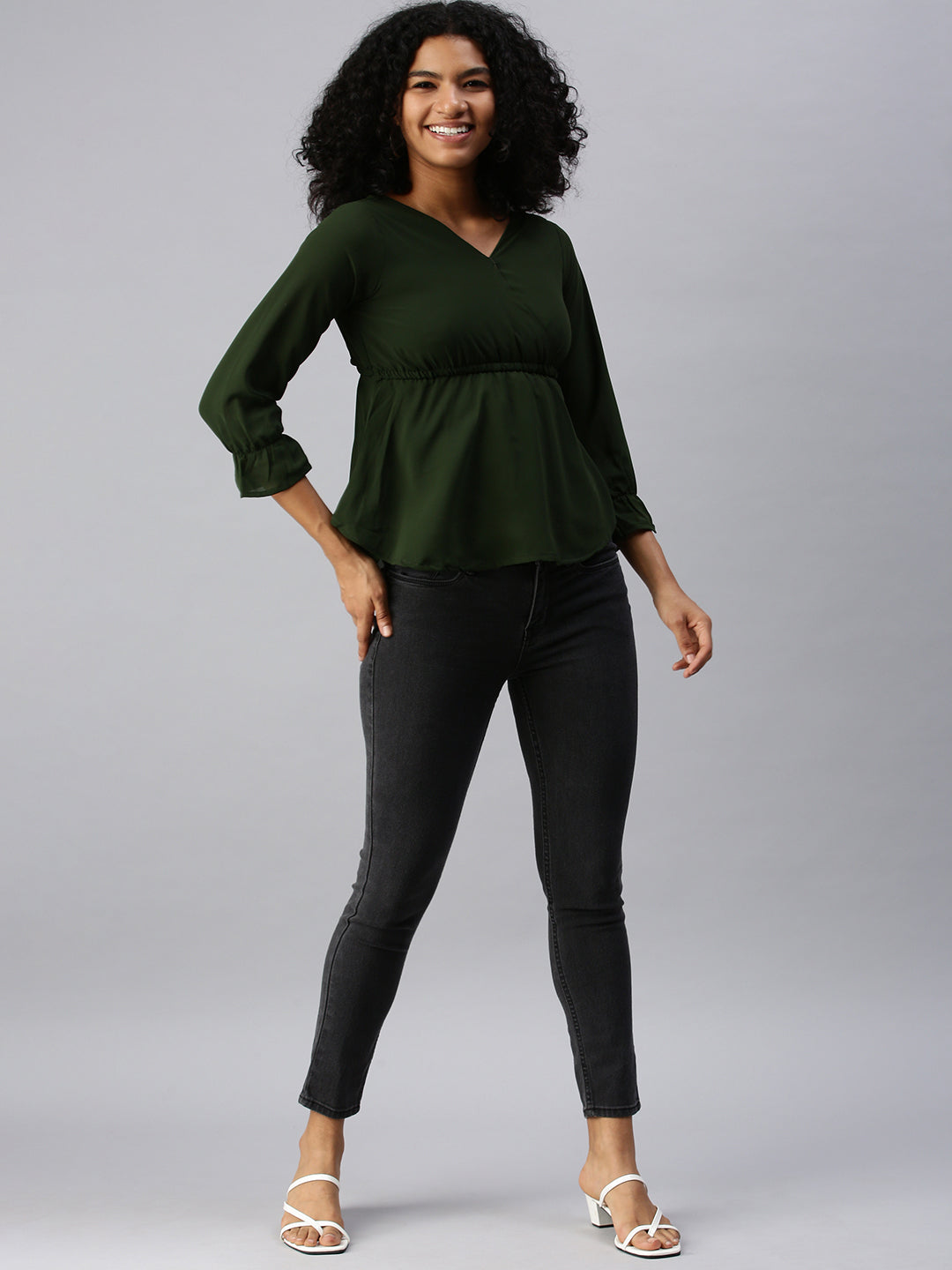 Women Olive Solid Peplum Top