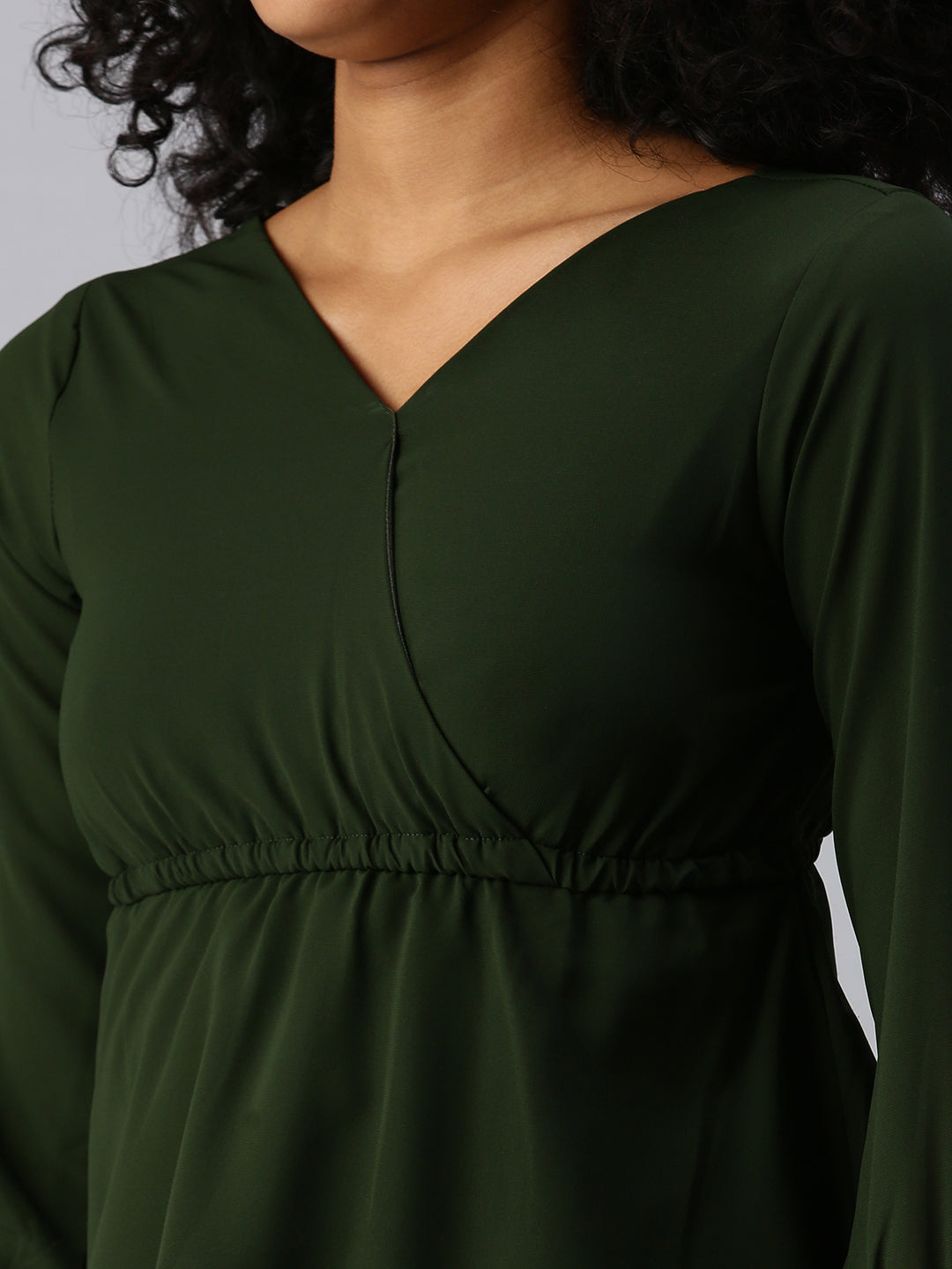 Women Olive Solid Peplum Top