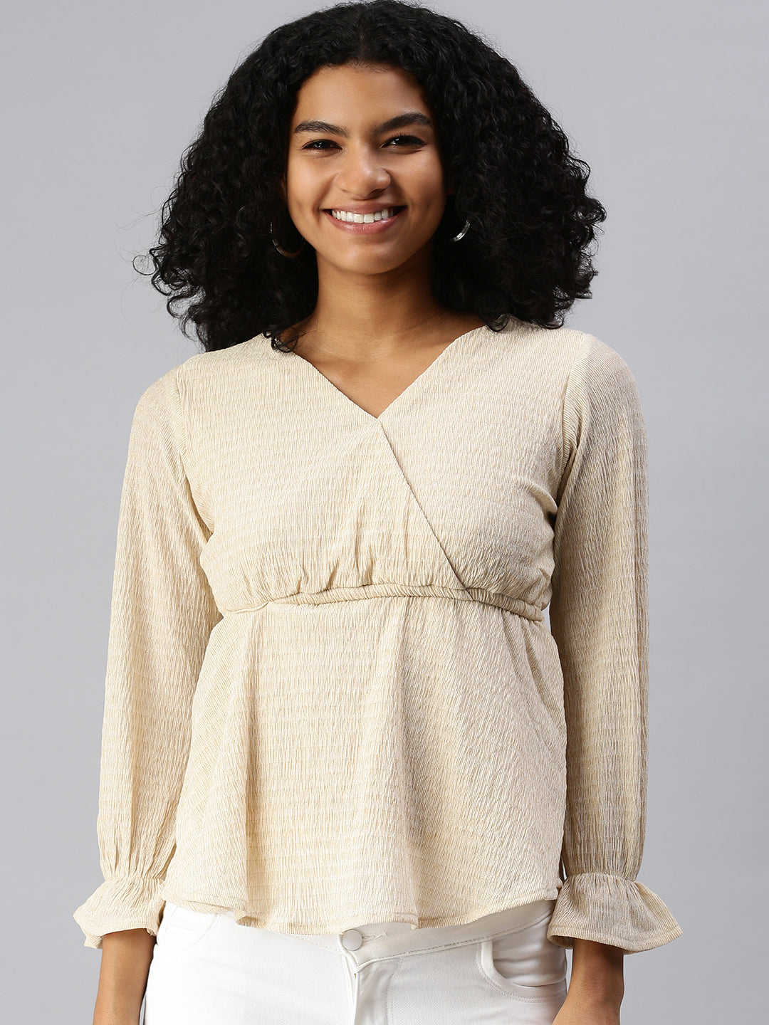 Women's Long Champagne Shimmer Top