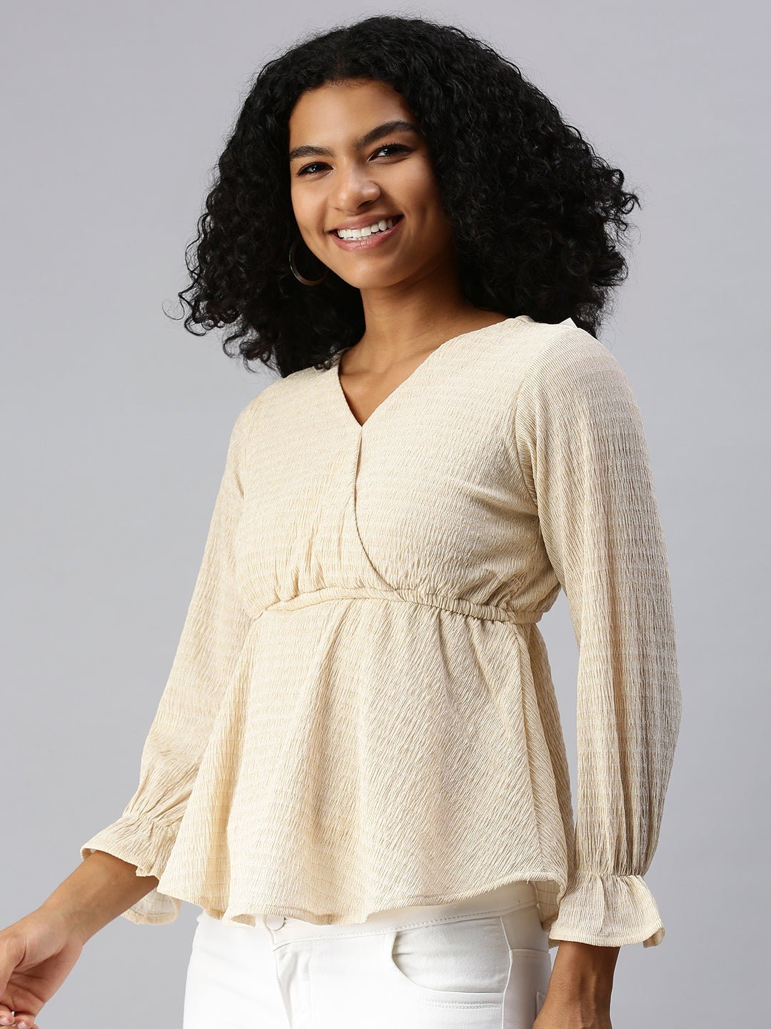 Women's Long Champagne Shimmer Top