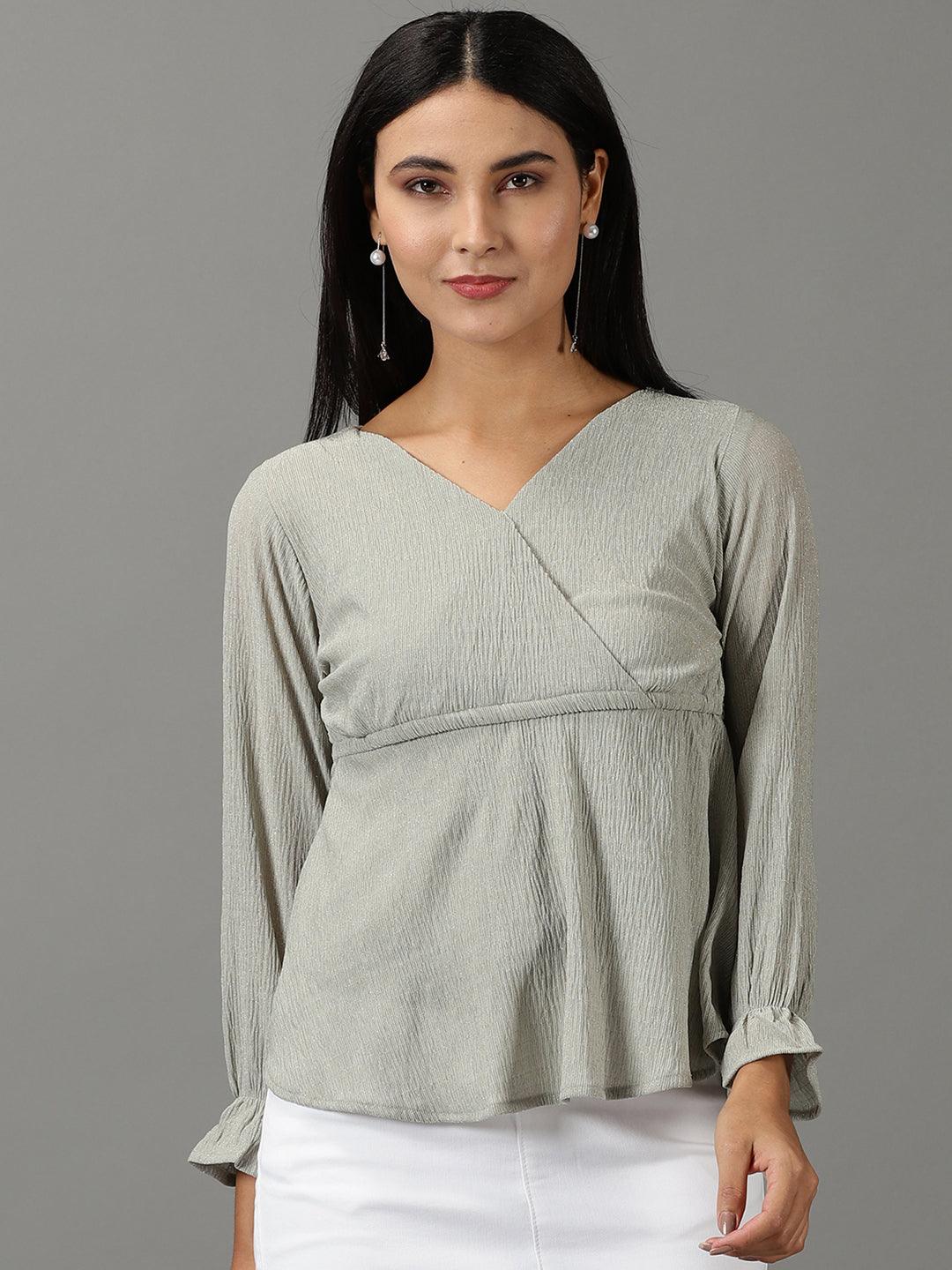 Women's Sea Green Solid Wrap Top