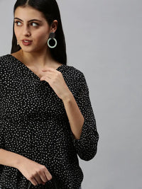 Women's Black Print Monochrome Chiffon Wrap Top