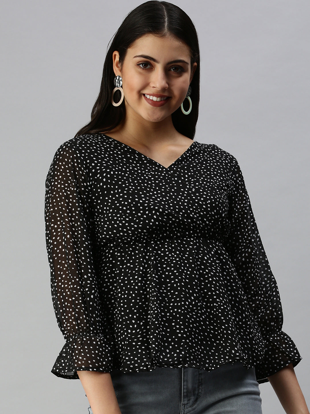 Women Black Printed Peplum Top