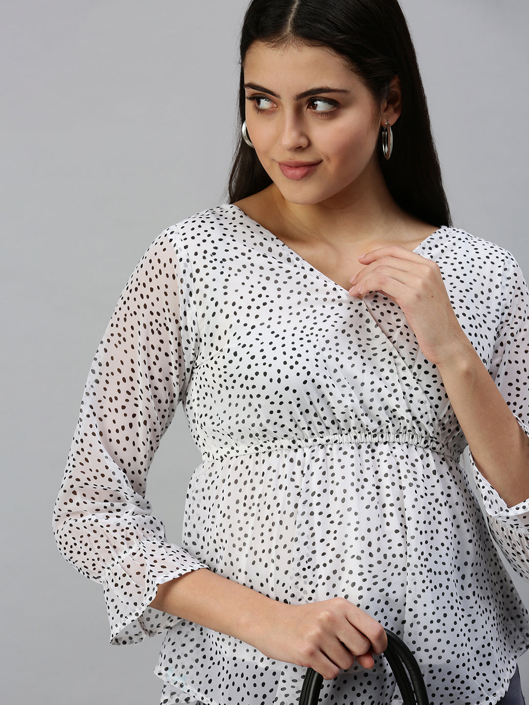 Women's Long White Polka Dots Top