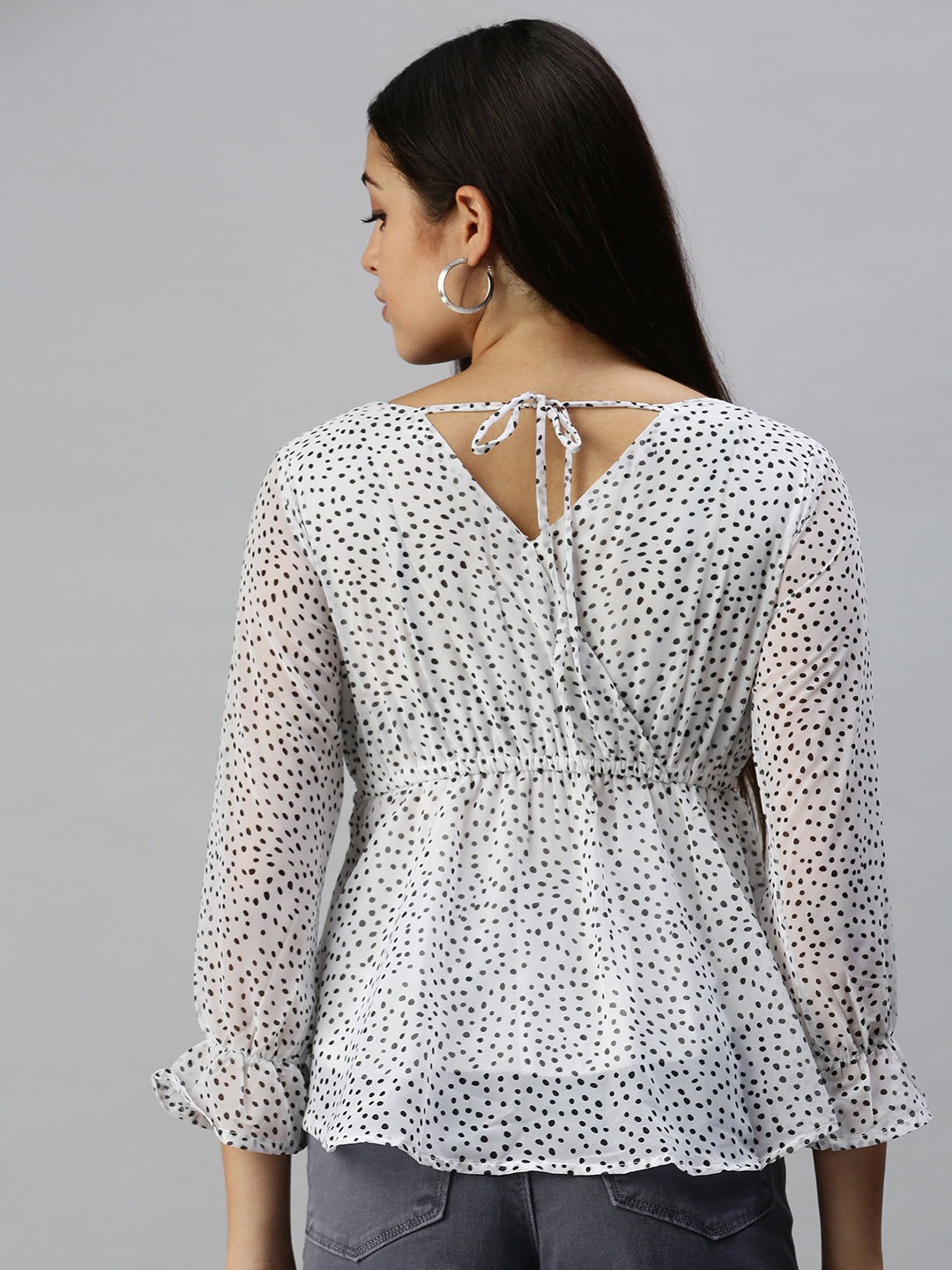 Women's Long White Polka Dots Top