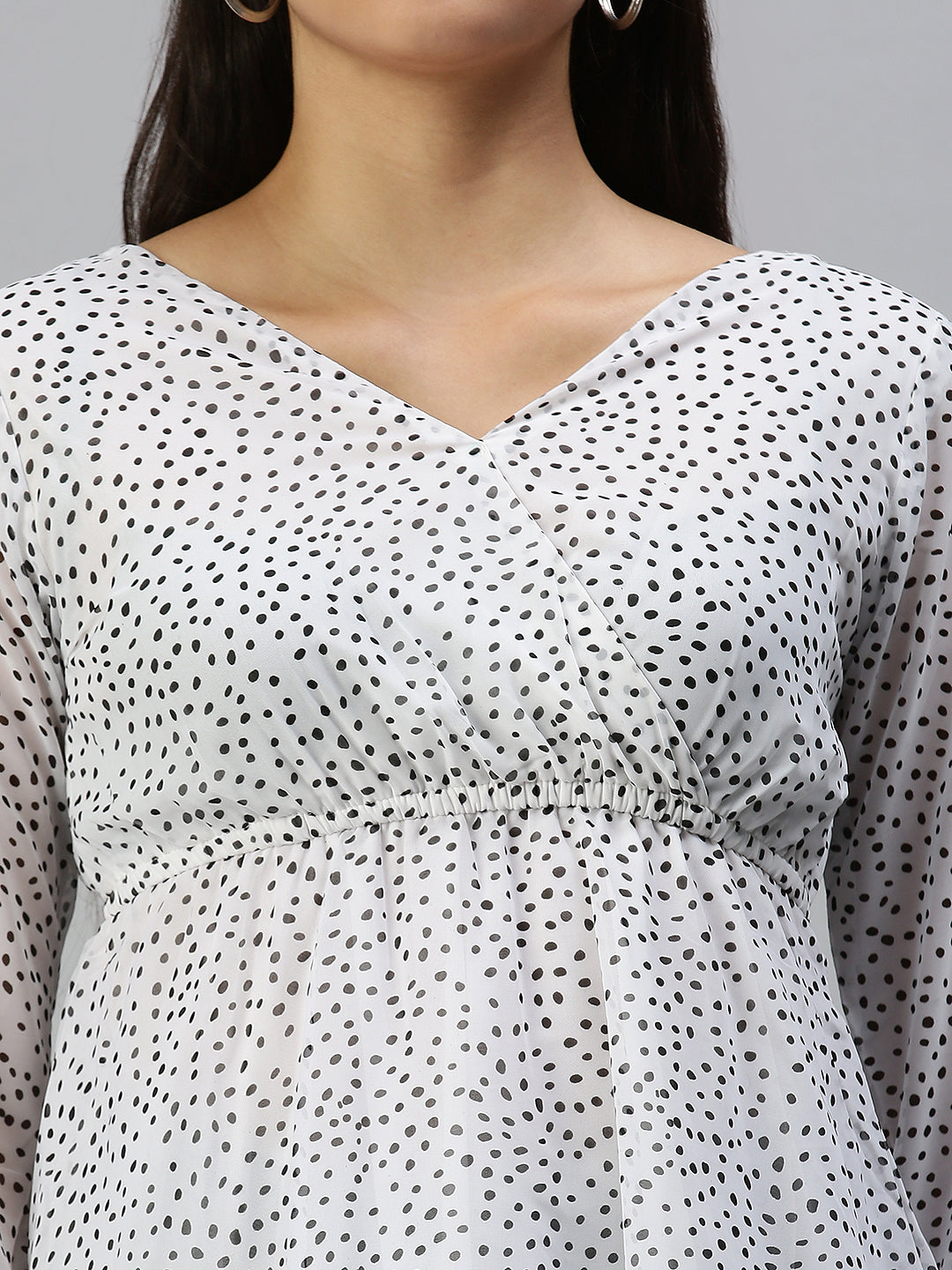 Women's Long White Polka Dots Top