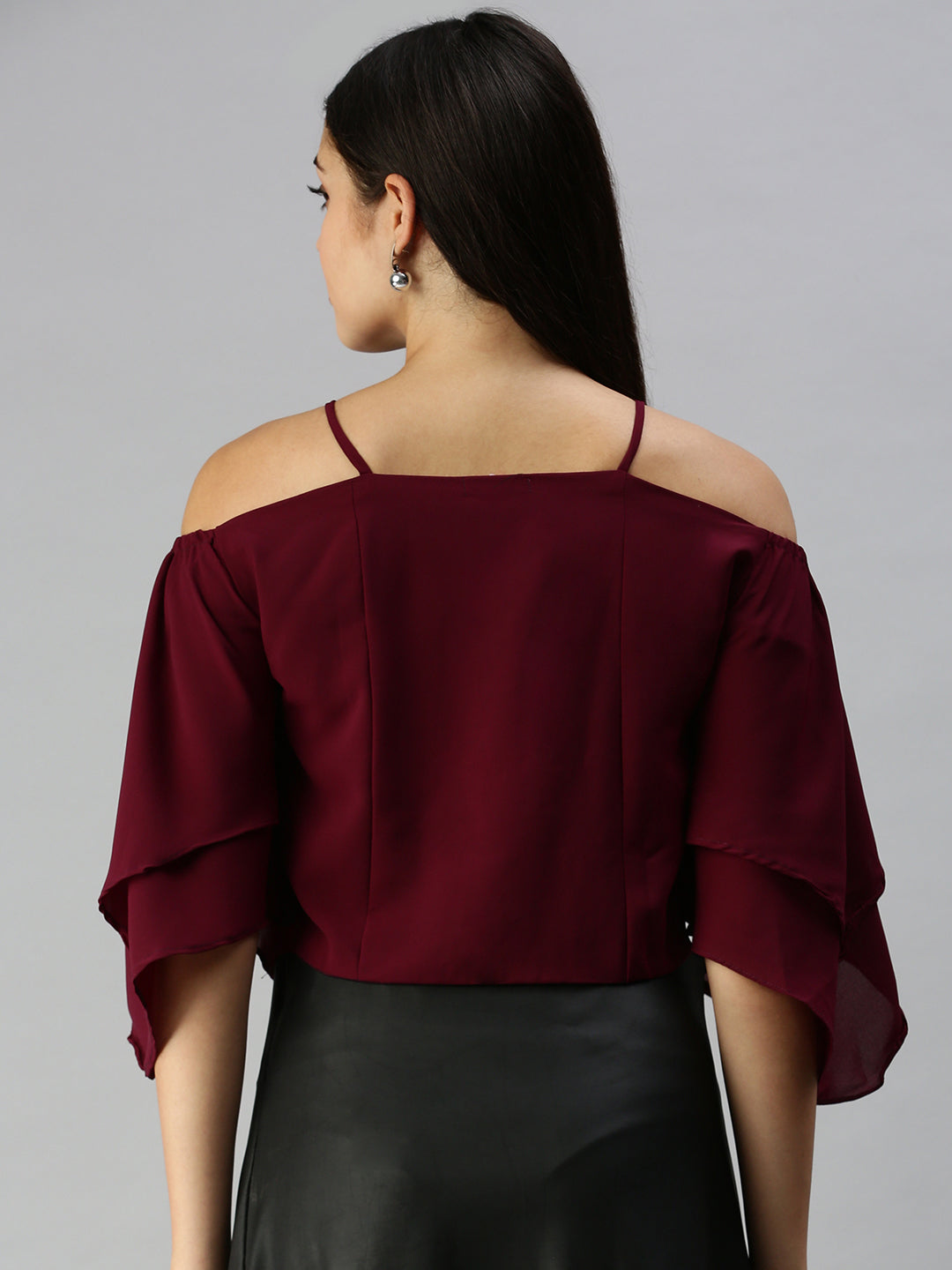 Women Magenta Solid Bardot Top