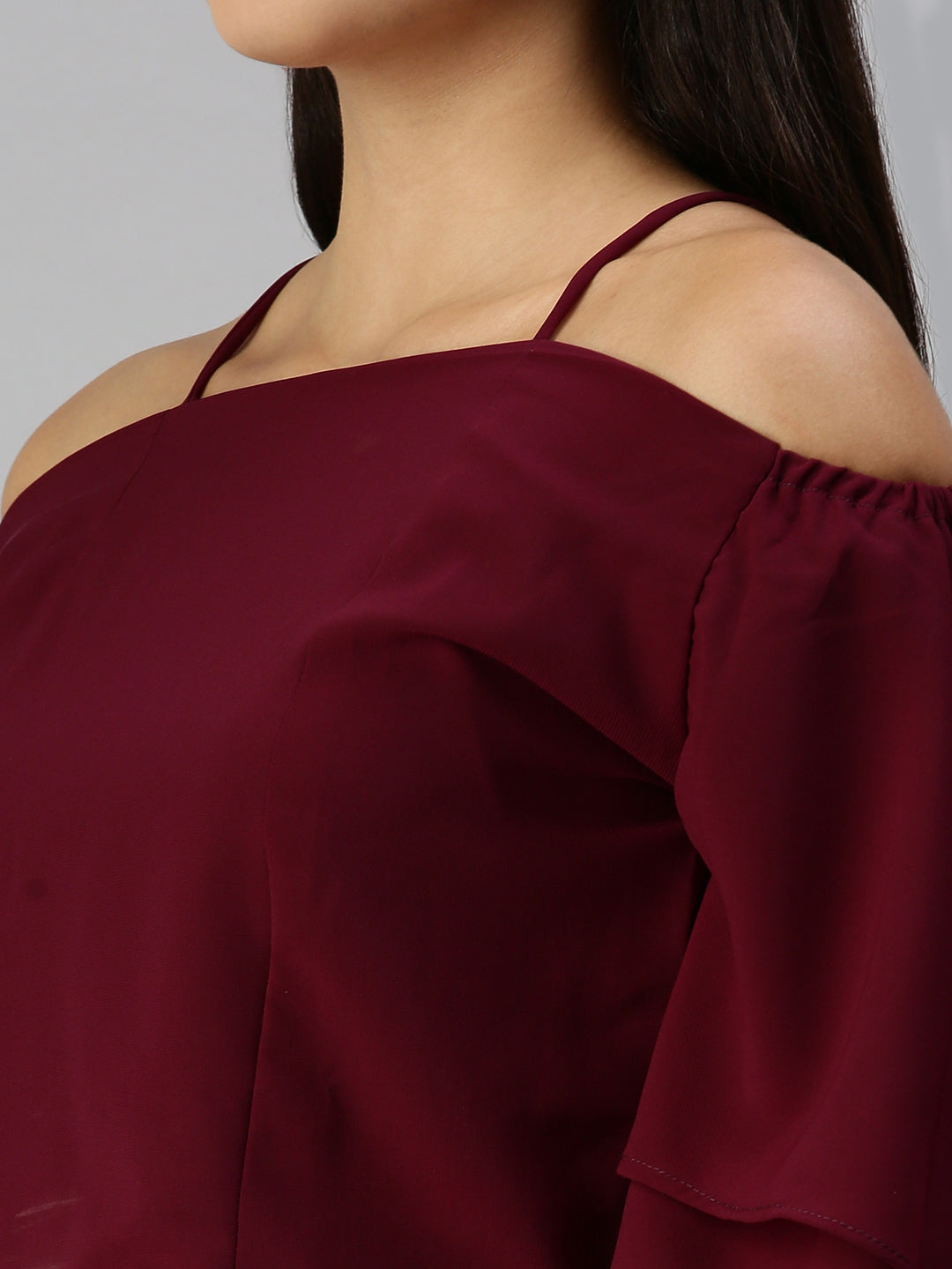 Women Magenta Solid Bardot Top