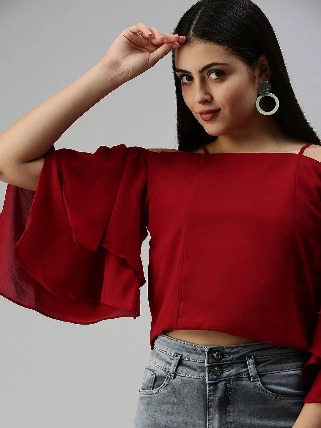 Women's Maroon Solid Top