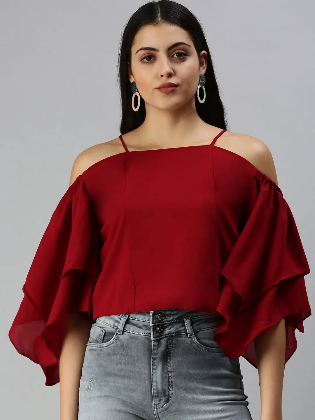 Women's Maroon Solid Top