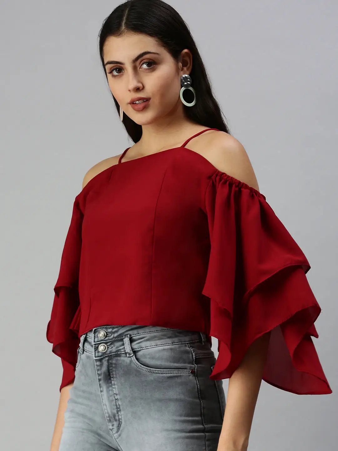 Women's Maroon Solid Top