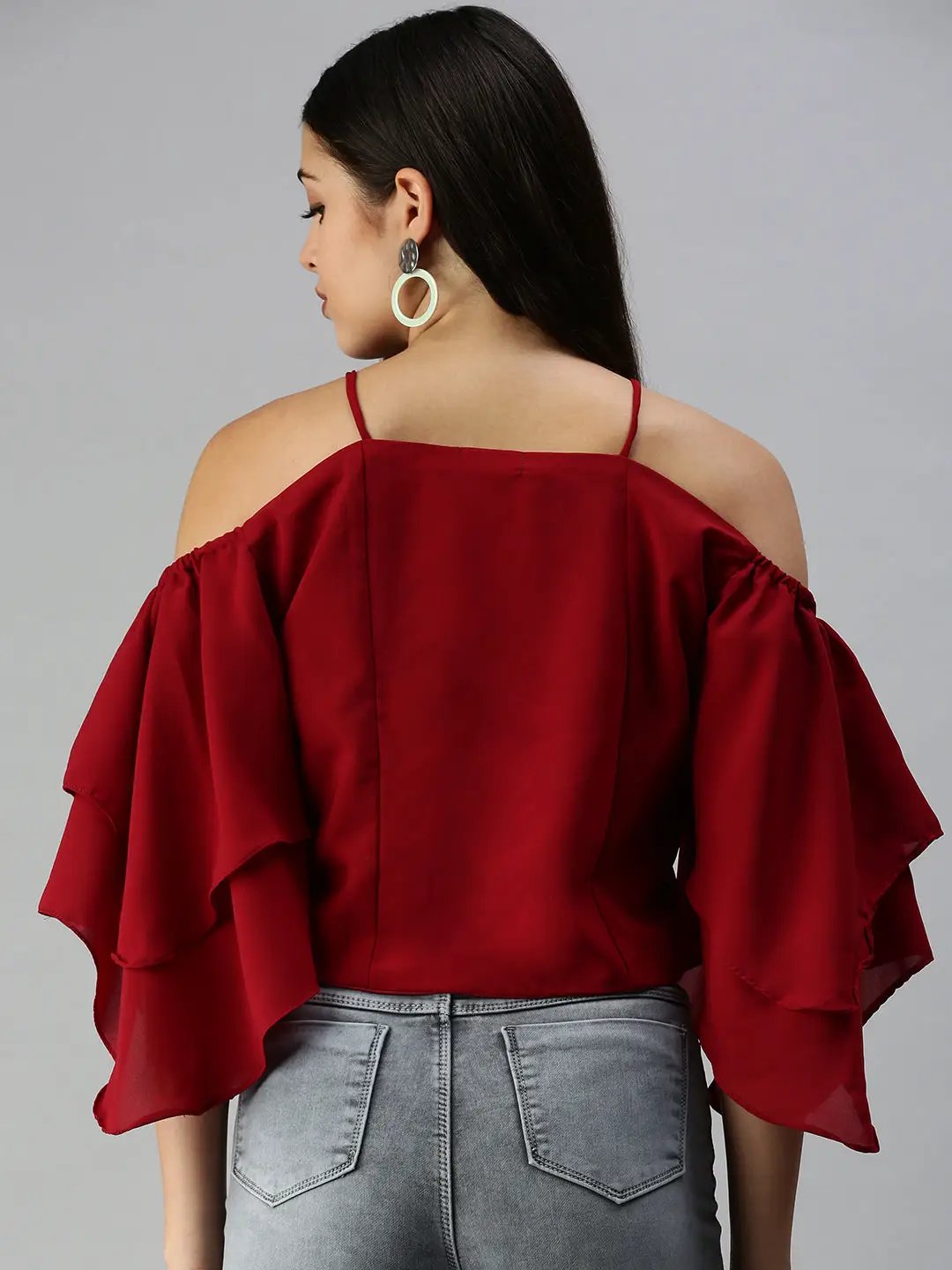 Women's Maroon Solid Top