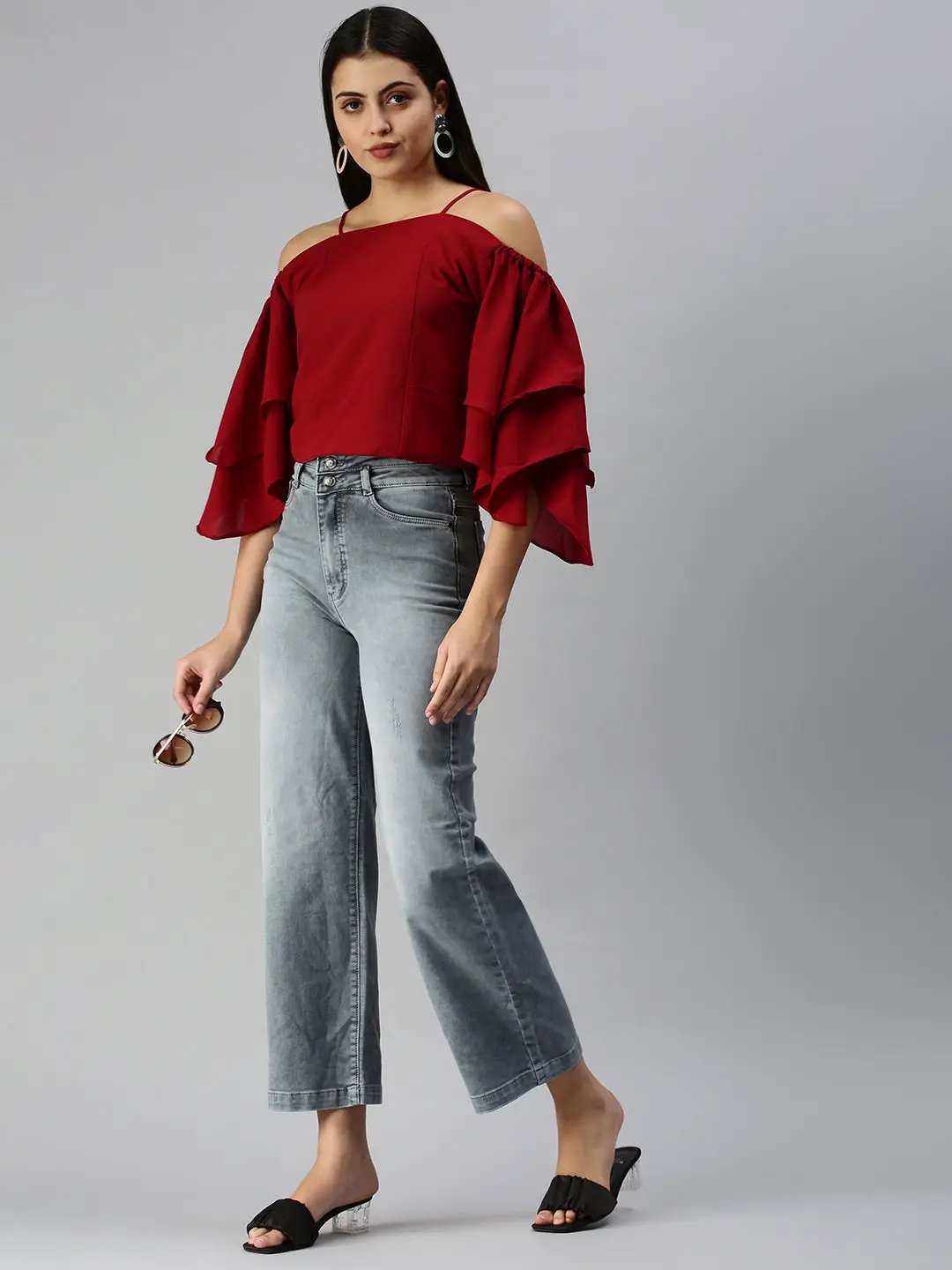 Women's Maroon Solid Top