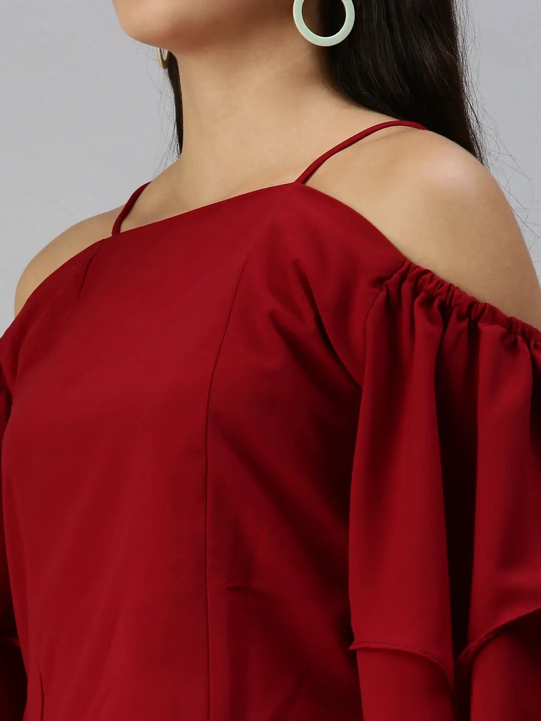 Women's Maroon Solid Top