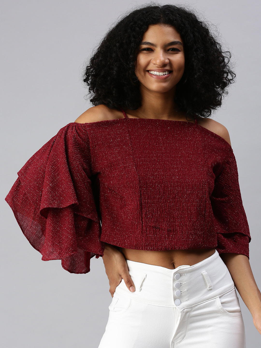 Women's Maroon Solid Top