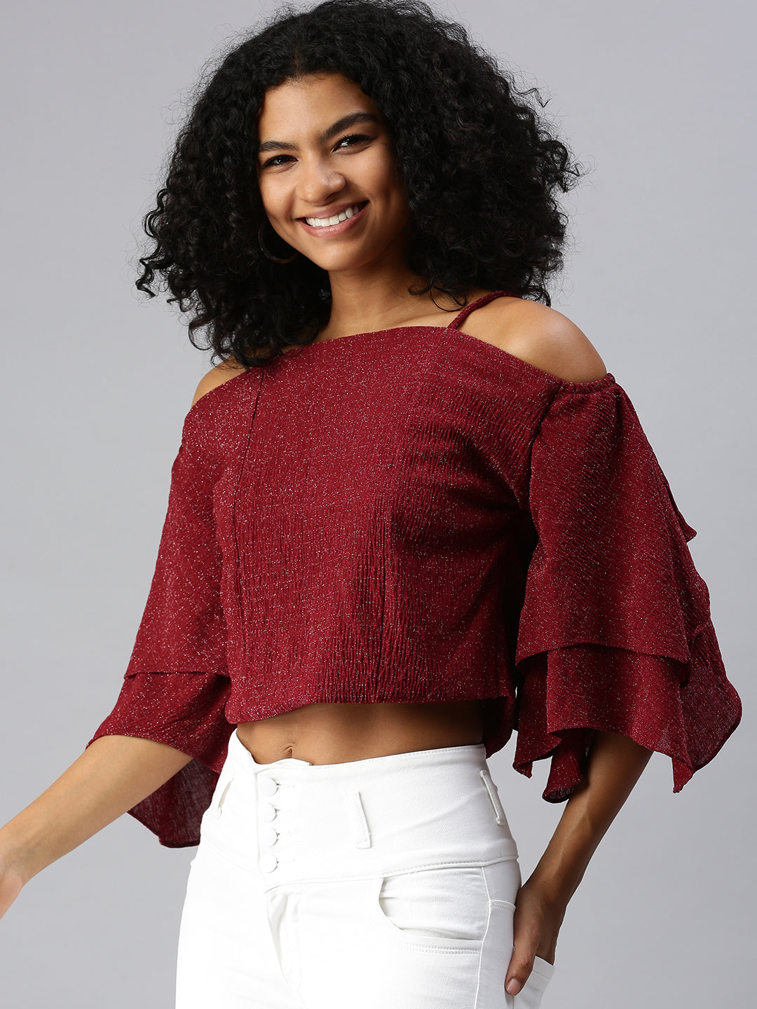 Women's Maroon Solid Top