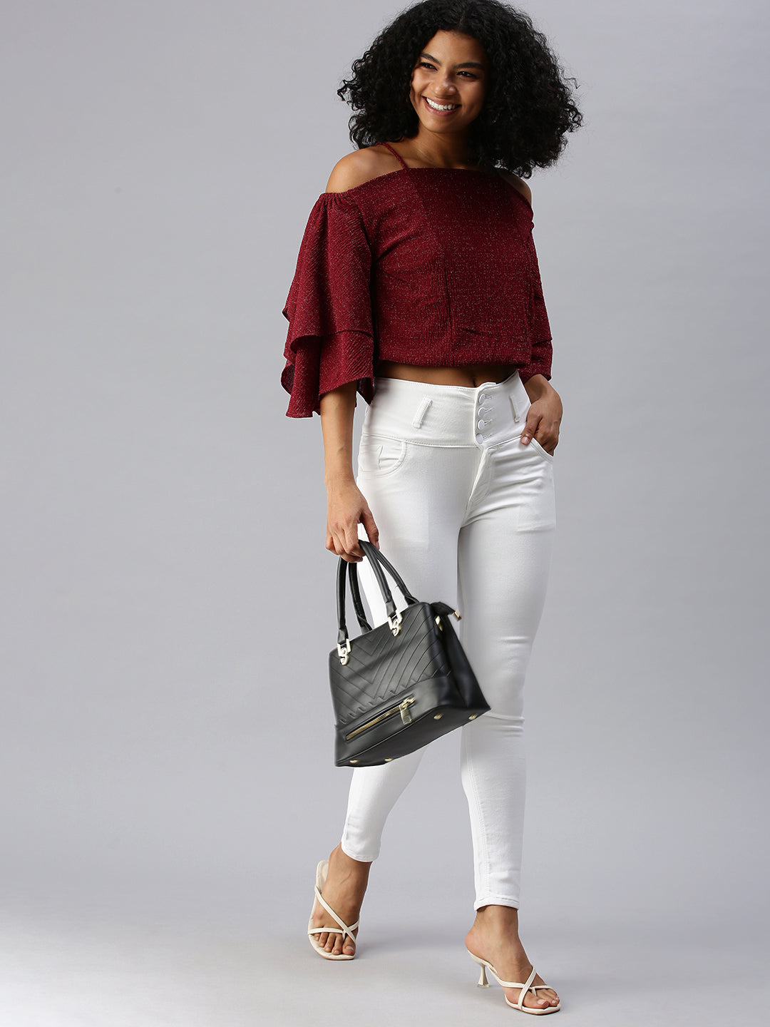 Women's Maroon Solid Top