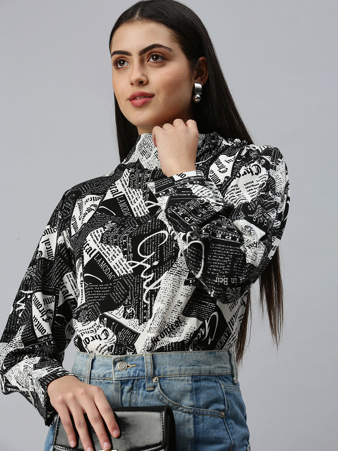 Women's Printed Black Top