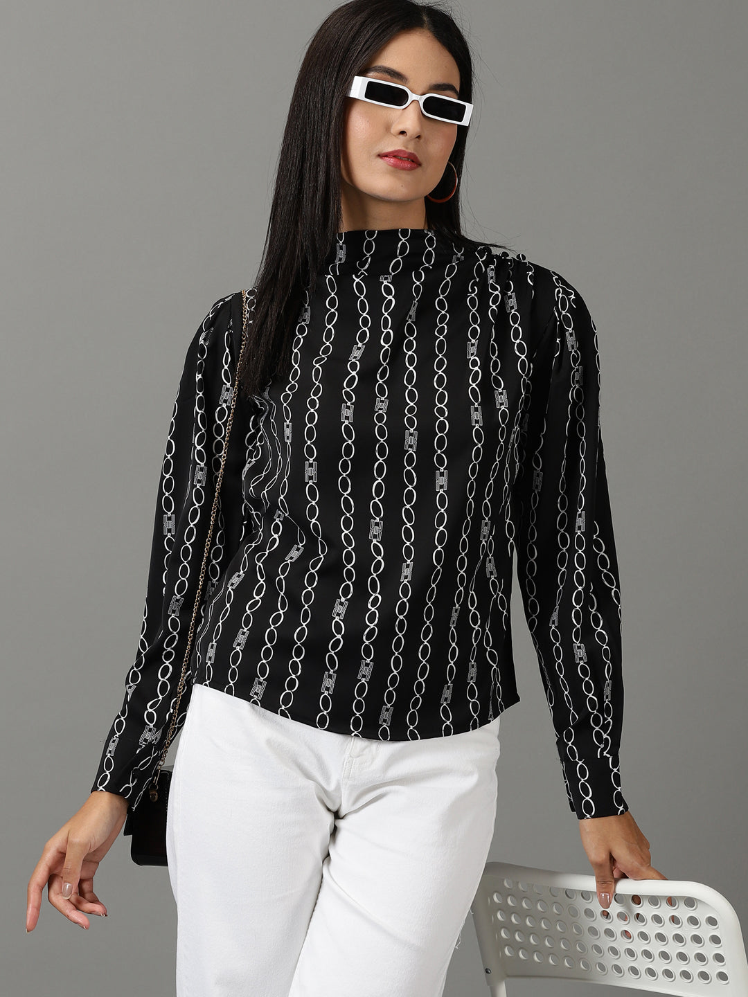 Women's Black Printed Top