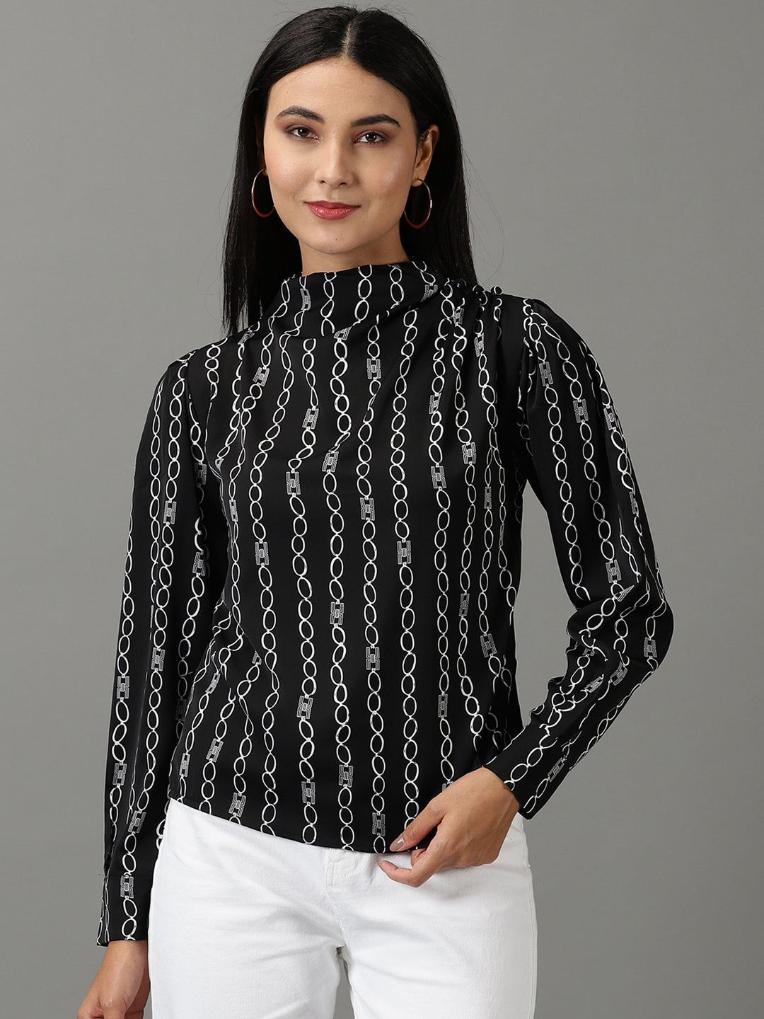 Women's Black Printed Top