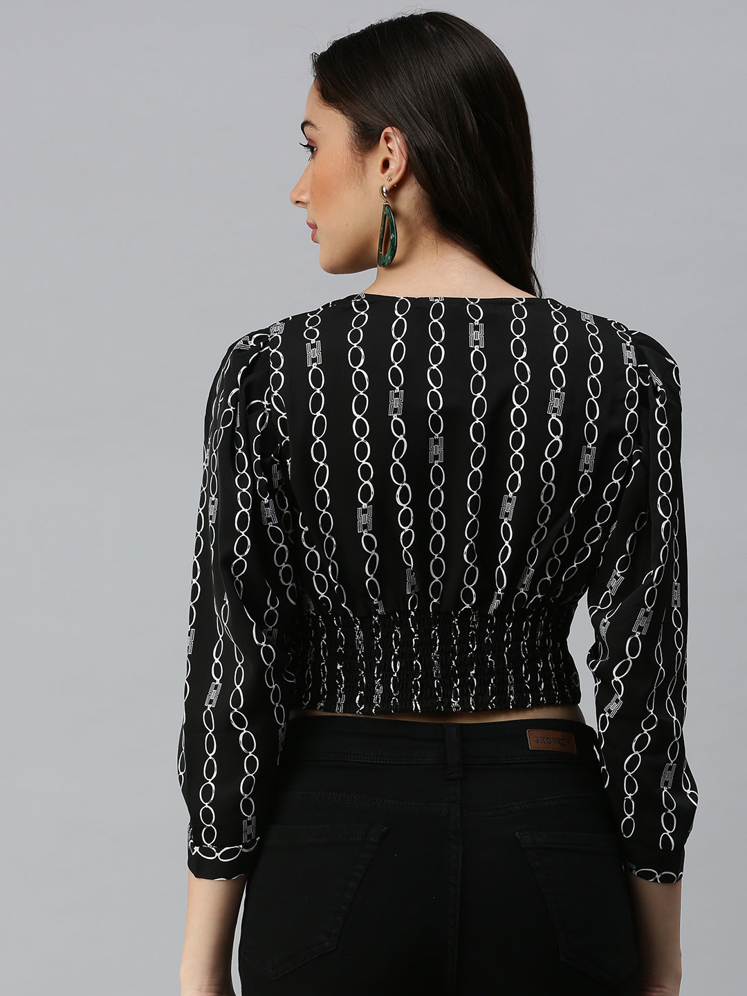 Women's Black Printed Crop Corset Top