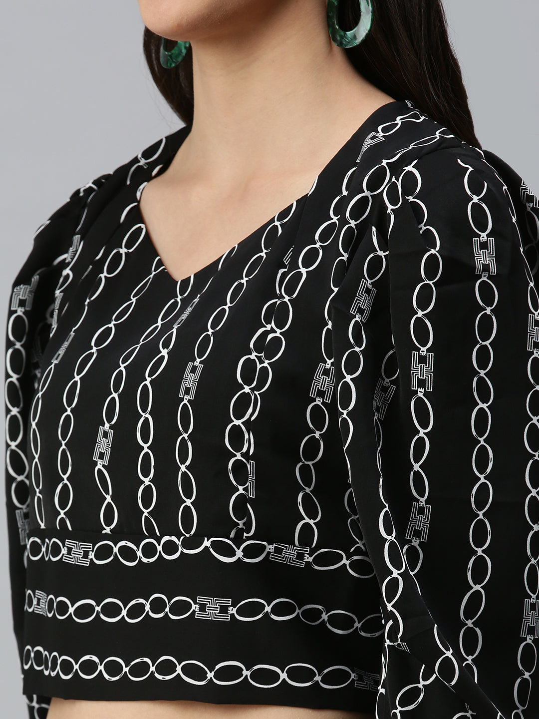 Women's Black Printed Crop Corset Top