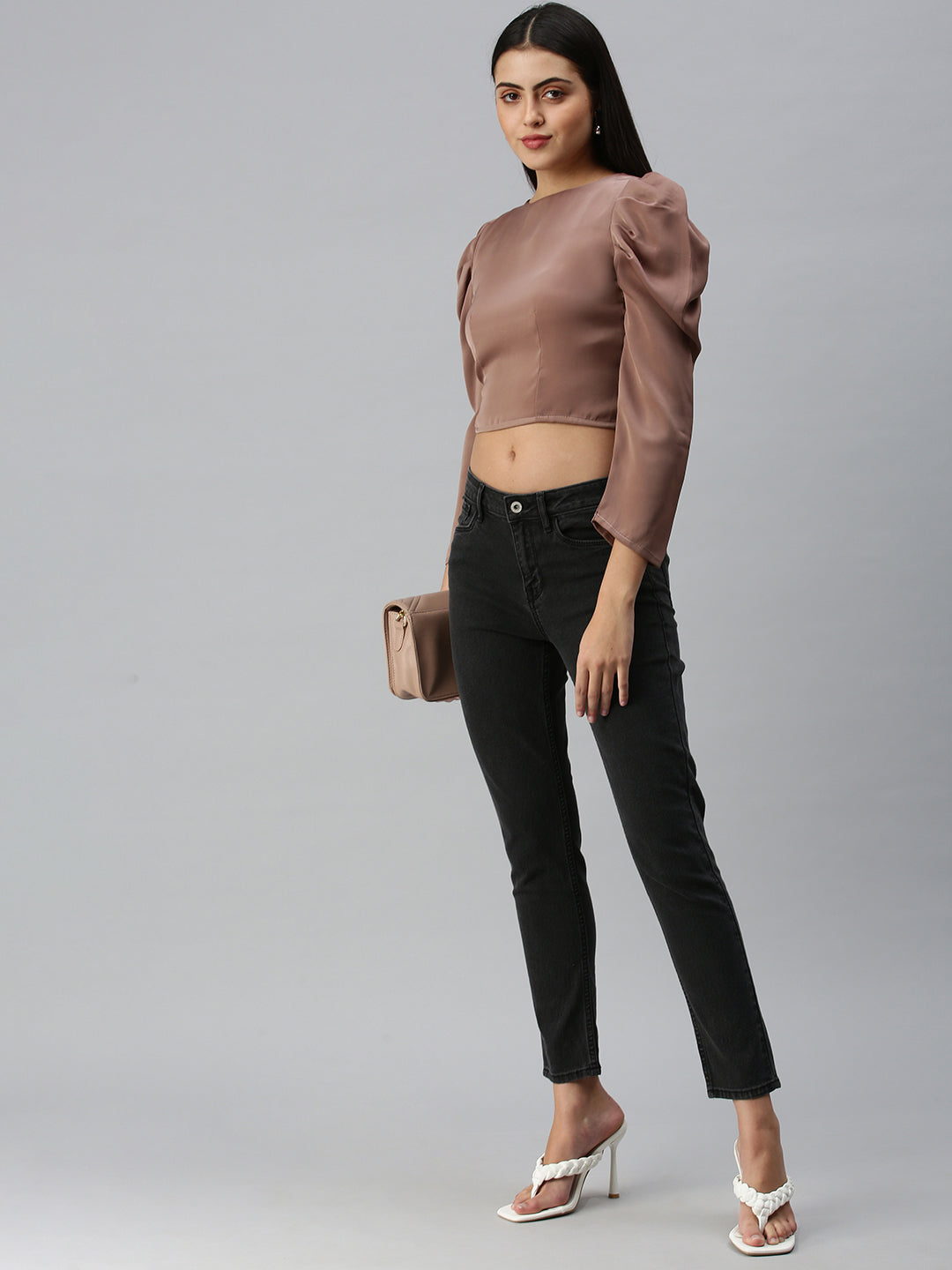 Women Taupe Solid Top