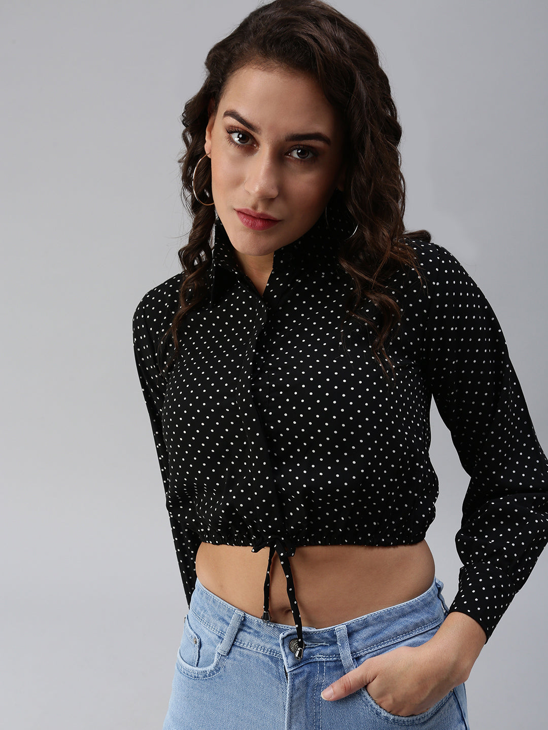 Women's Black Polka Dots Crop Top