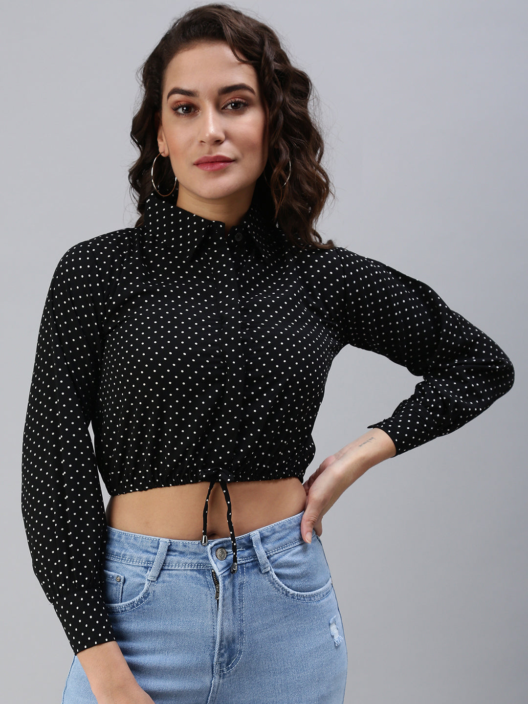 Women's Black Polka Dots Crop Top