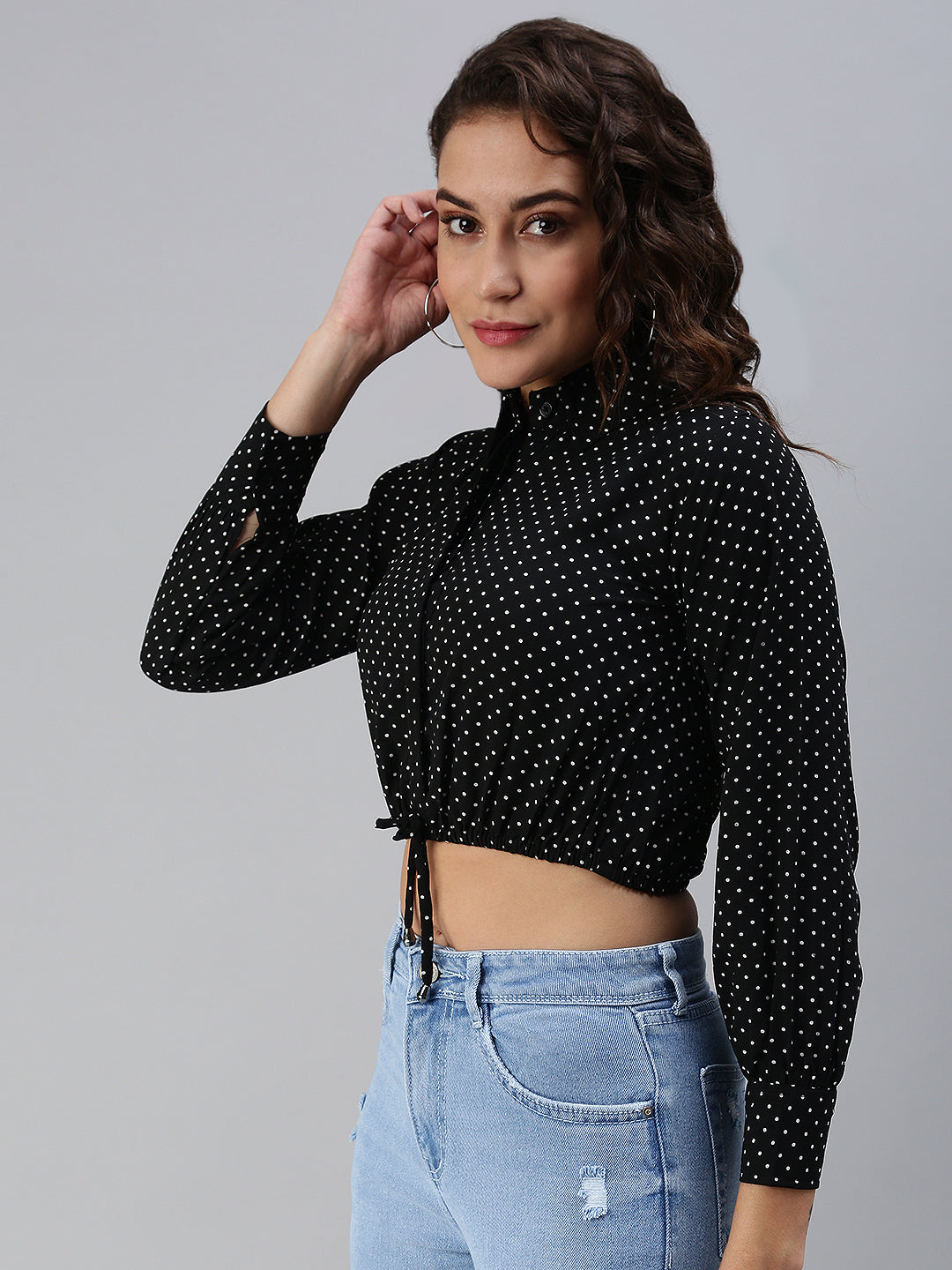 Women's Black Polka Dots Crop Top