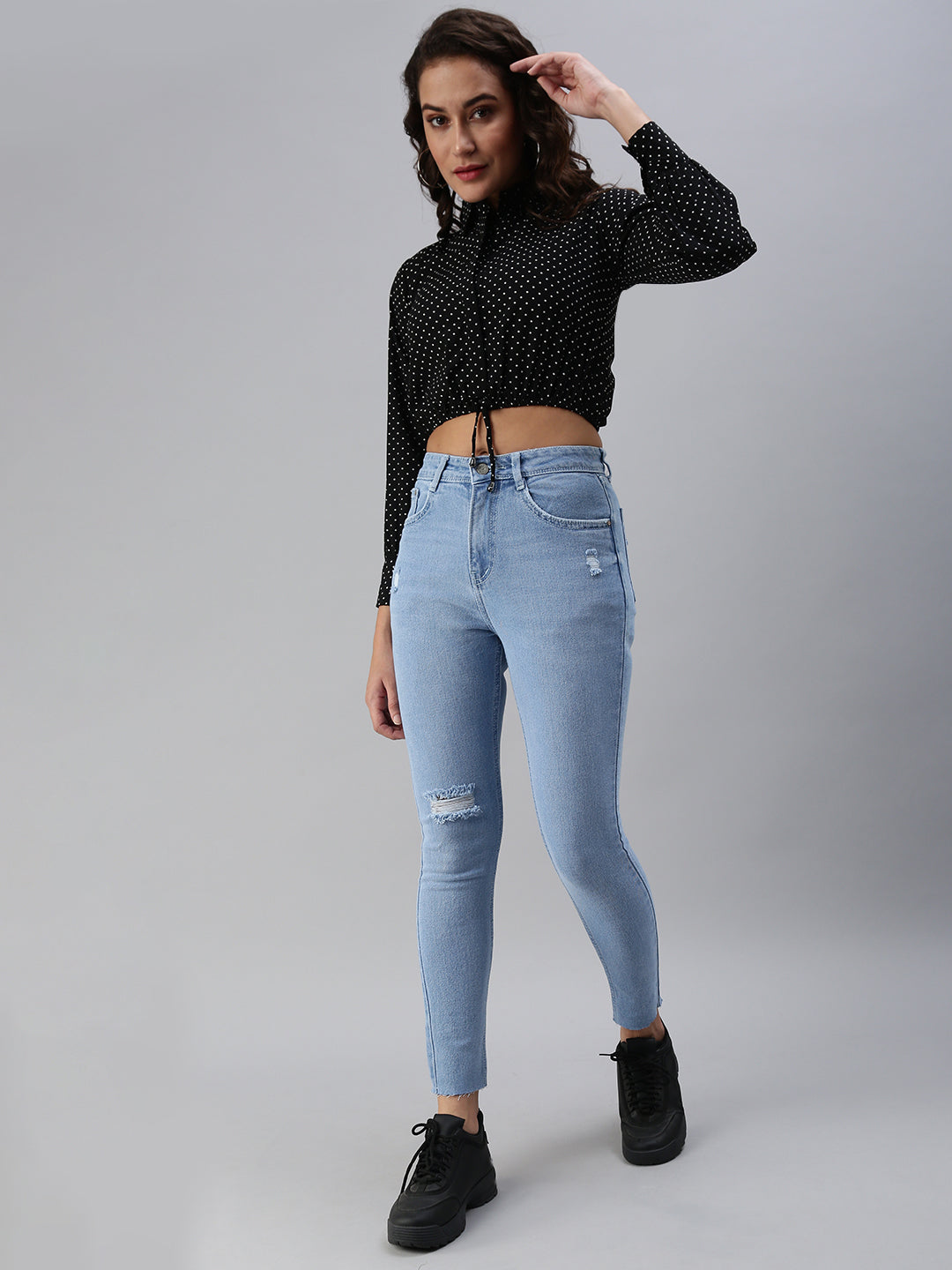 Women's Black Polka Dots Crop Top