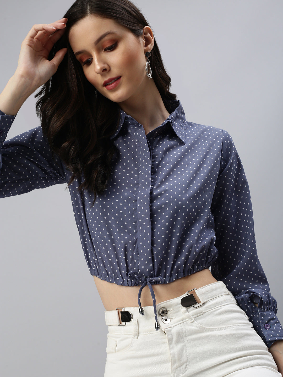 Women's Blue Polka Dots Crop Top