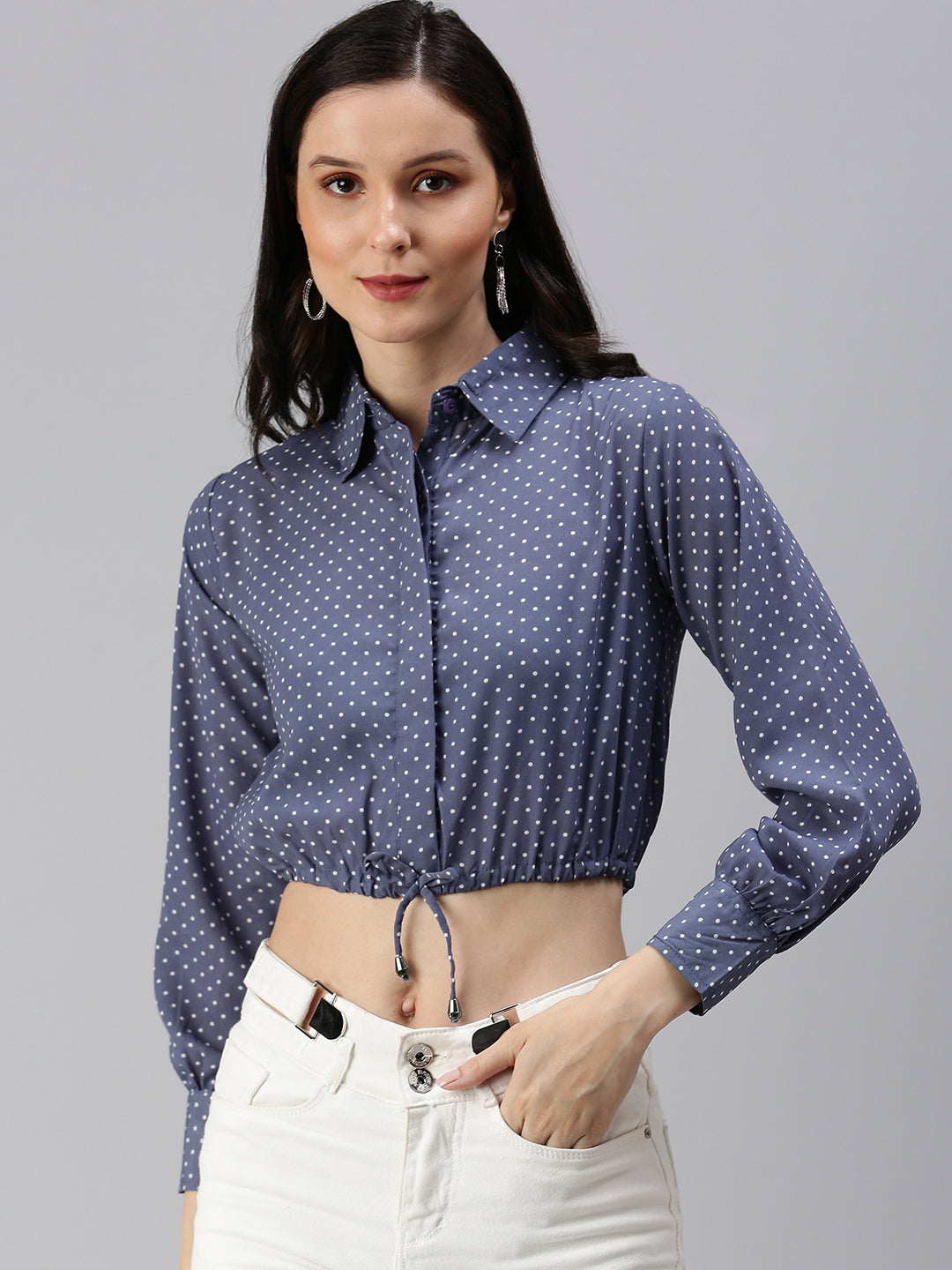 Women's Blue Polka Dots Crop Top