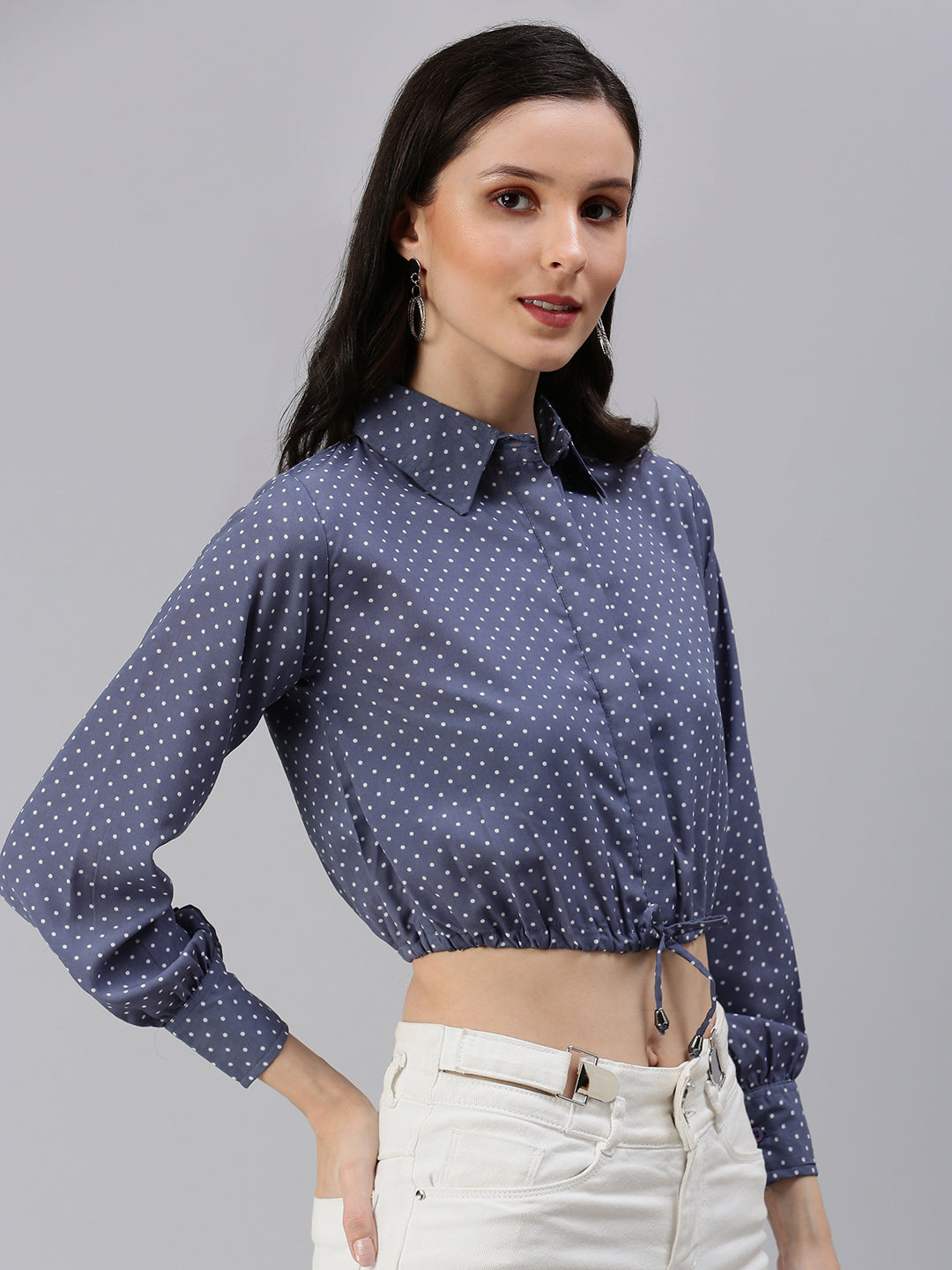 Women's Blue Polka Dots Crop Top