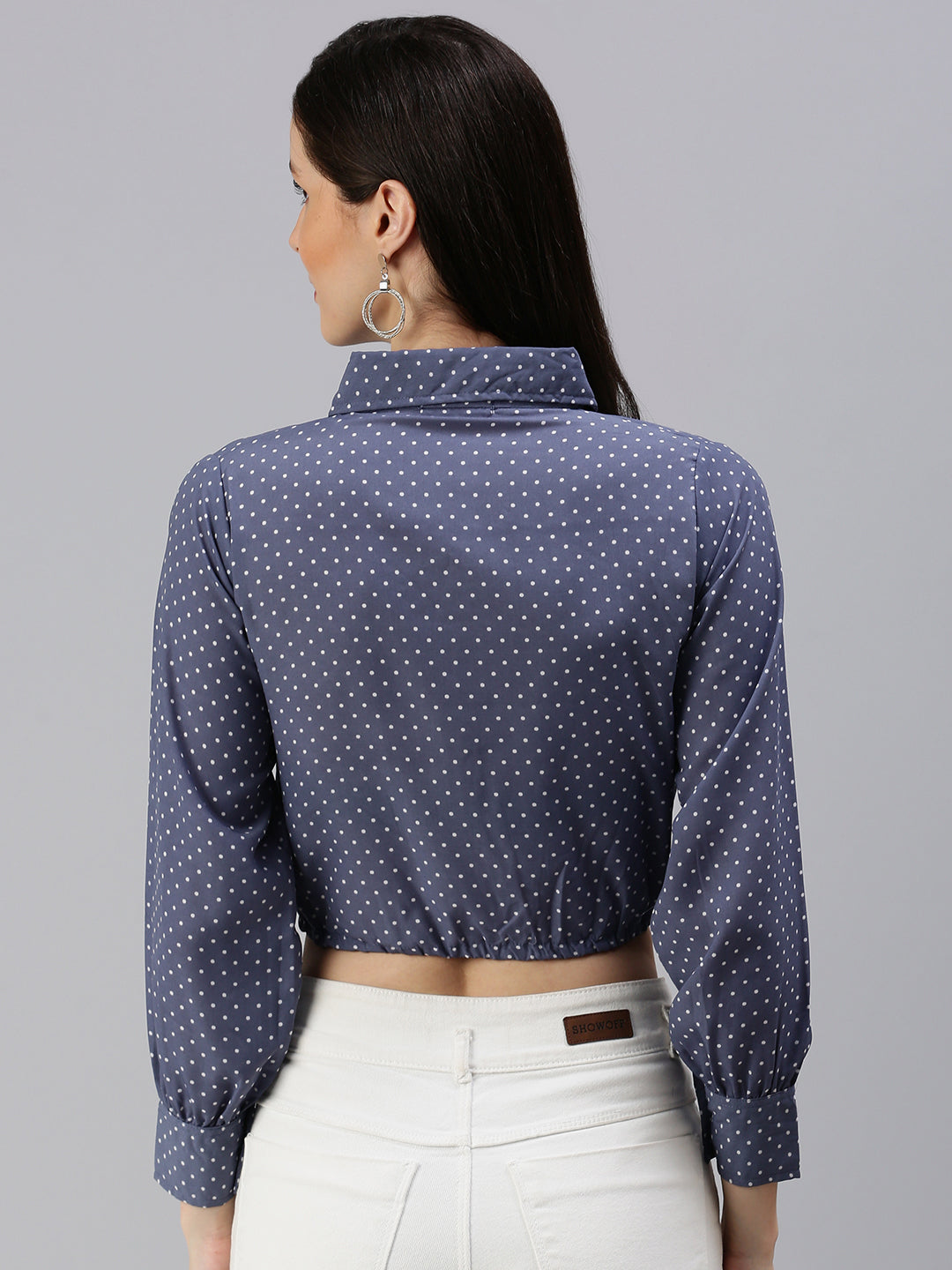 Women's Blue Polka Dots Crop Top