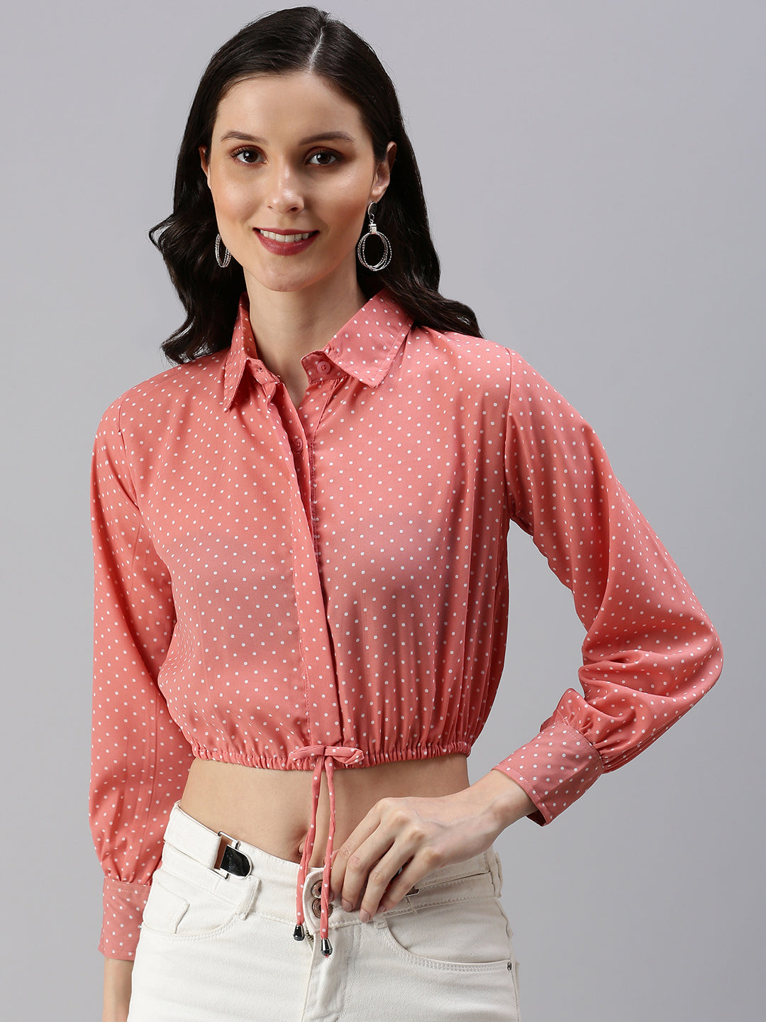 Women's Peach Polka Dots Crop Top