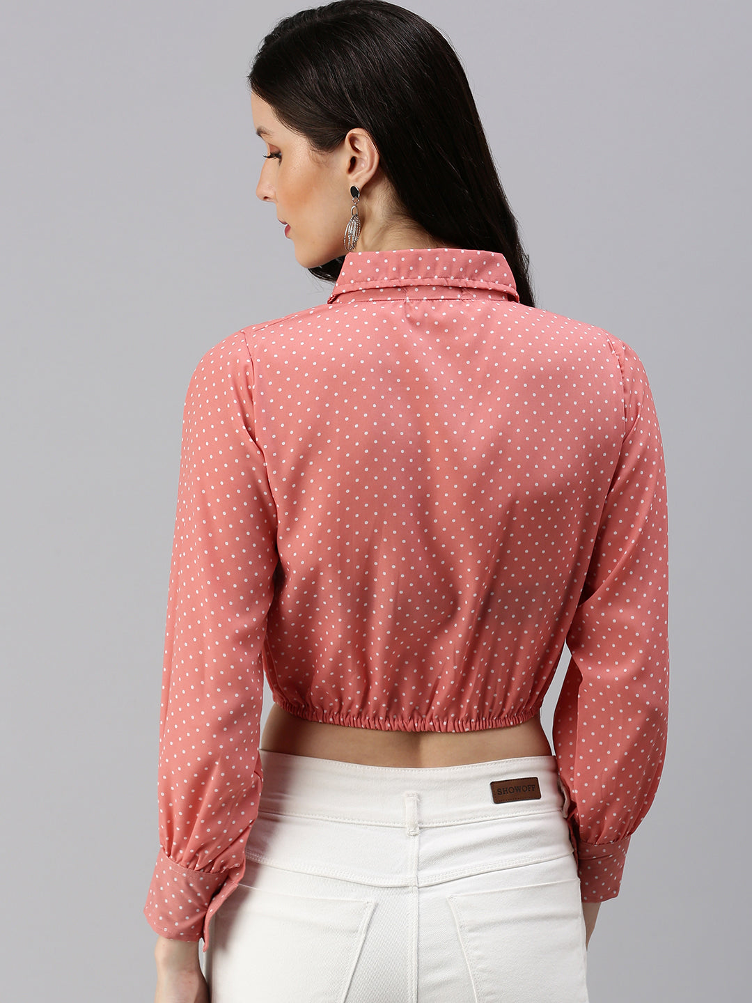 Women's Peach Polka Dots Crop Top