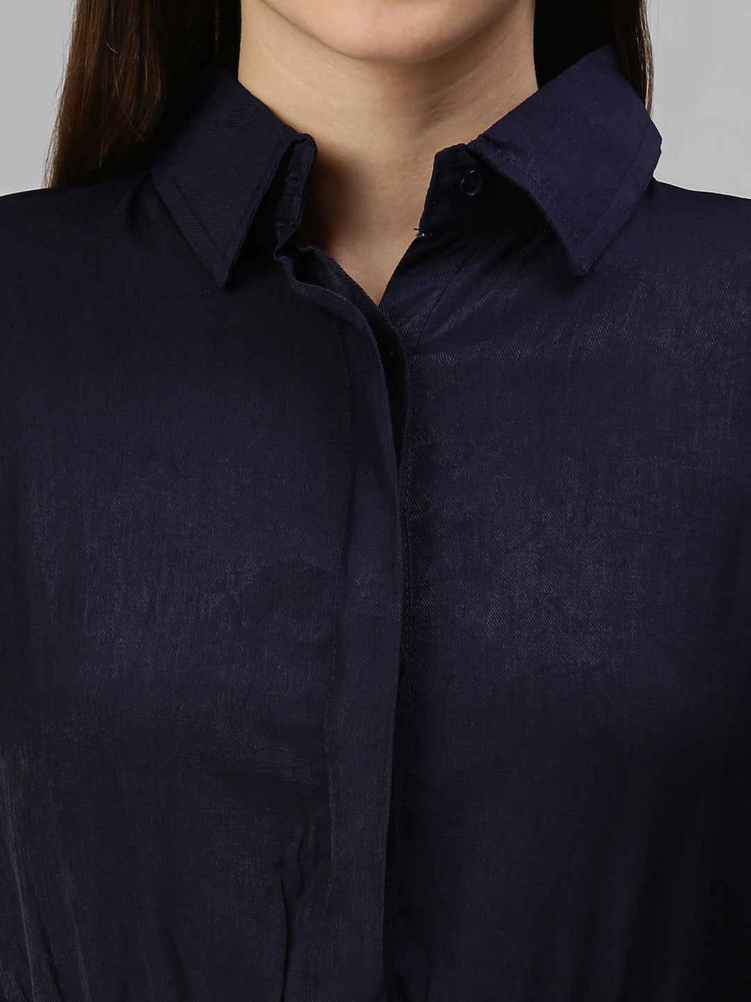 Women's Navy Blue Shirt Style Crop Top