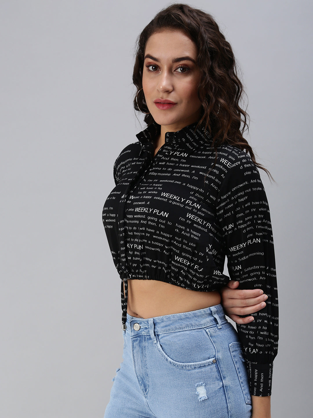 Women's Black Typographic Crop Top