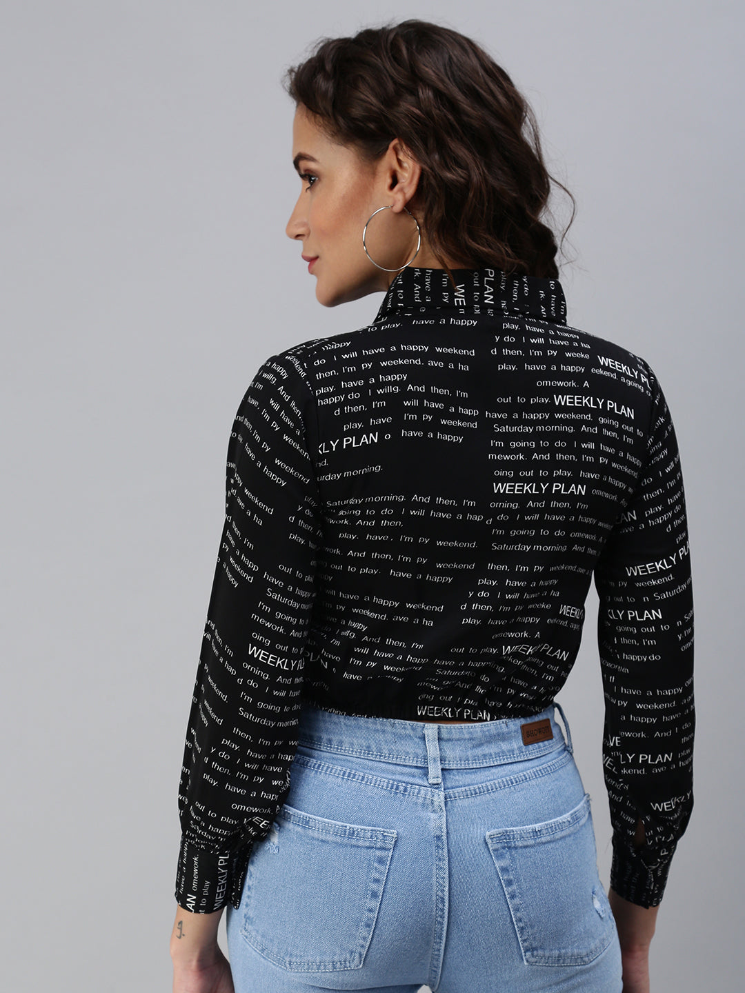 Women's Black Typographic Crop Top