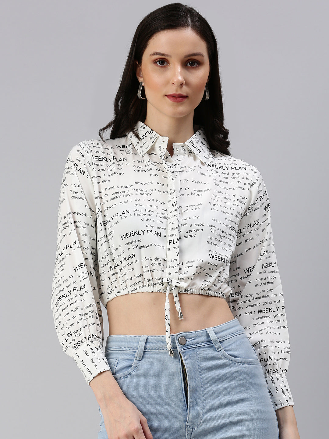 Women's White Typographic Crop Top