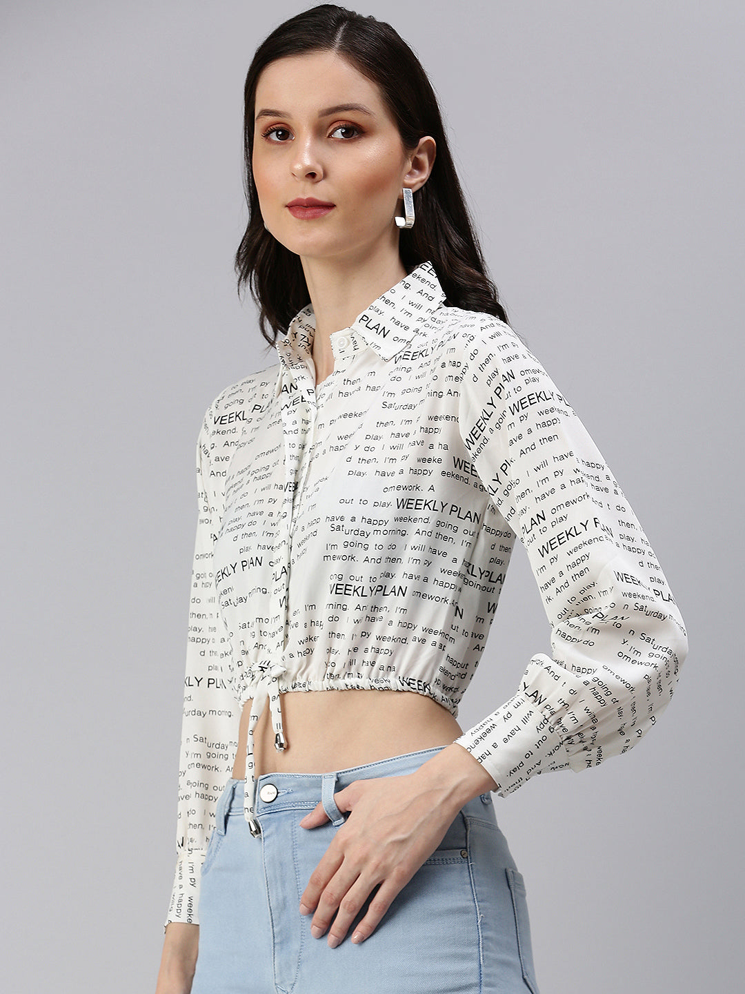 Women's White Typographic Crop Top