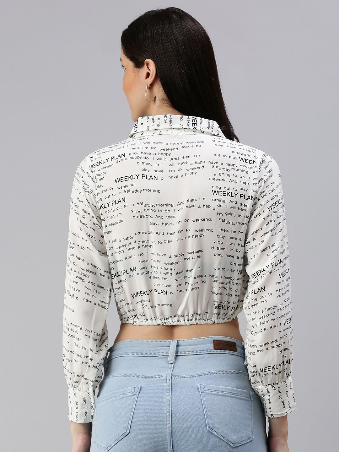 Women's White Typographic Crop Top