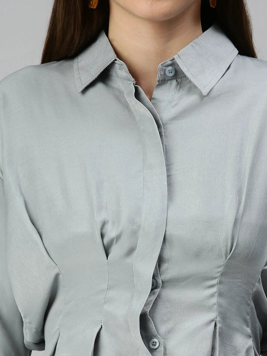 Women's Grey Extended Sleeves Shirt Style Top