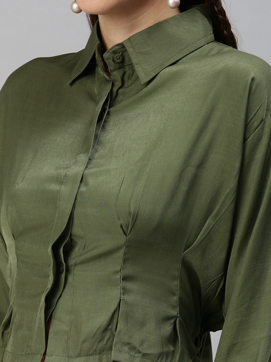 Women's Green Solid Shirt Style Top