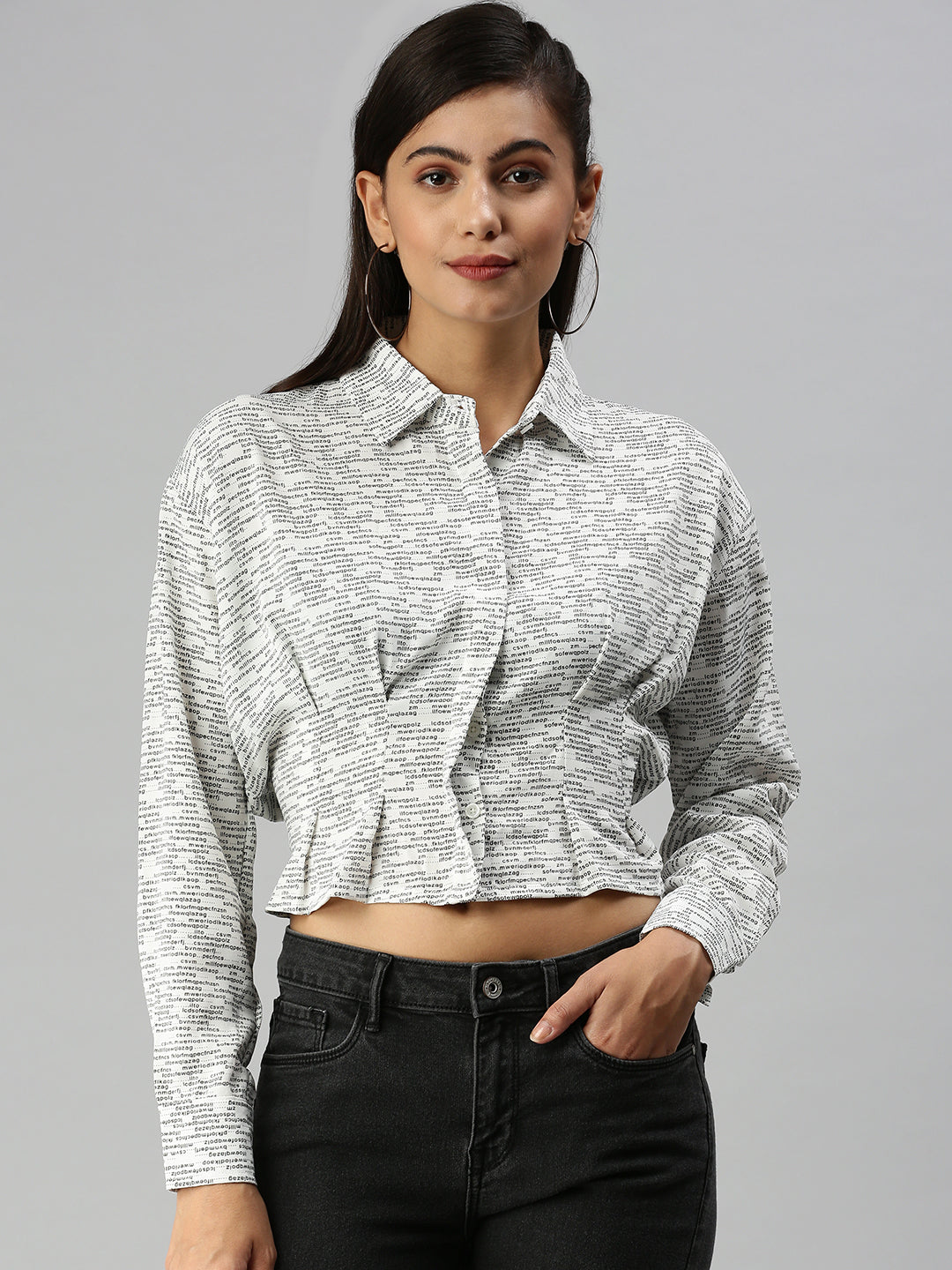 Women's White Printed Crop Top