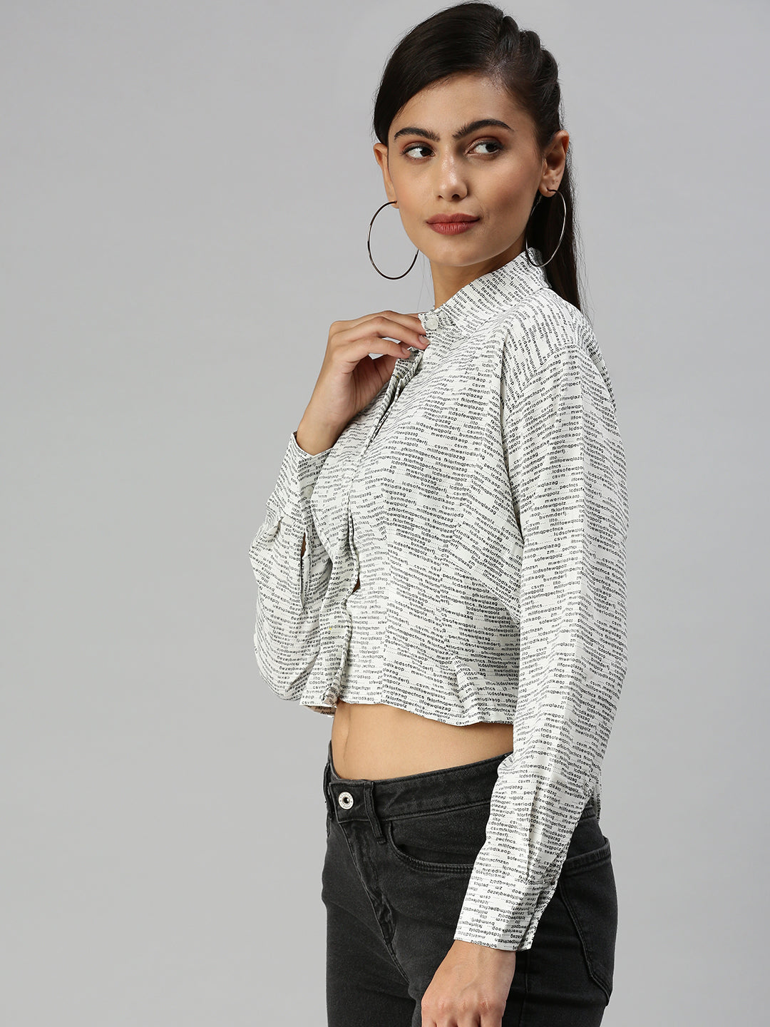 Women's White Printed Crop Top