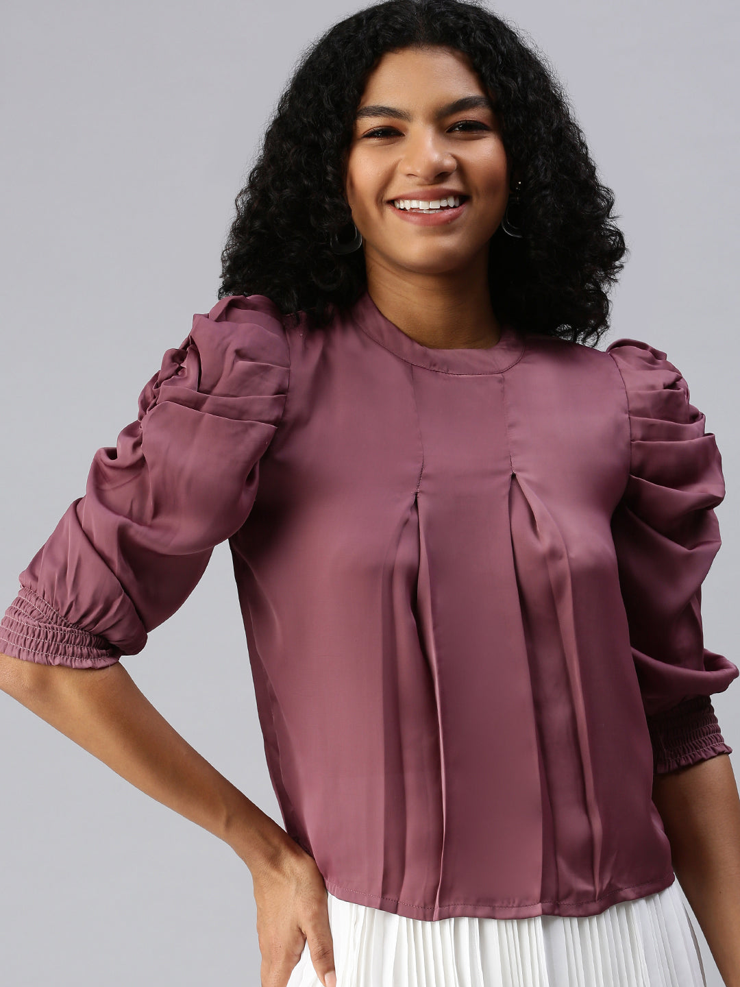 Women Mauve Solid Boxy Top