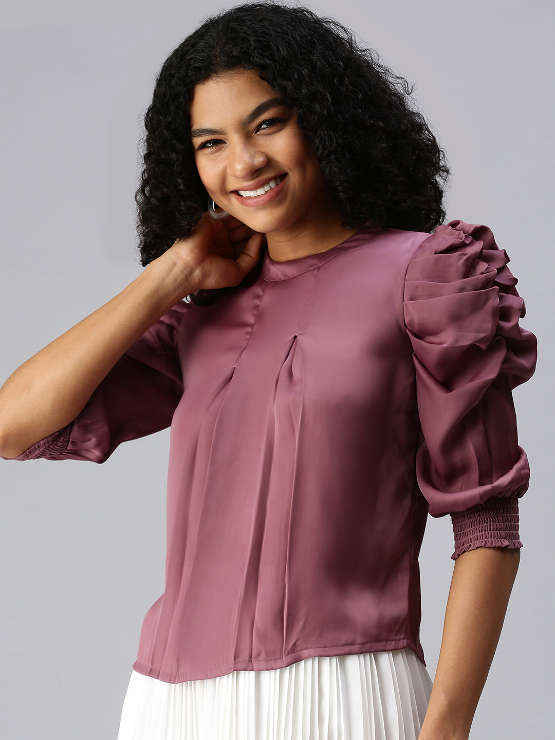 Women Mauve Solid Boxy Top