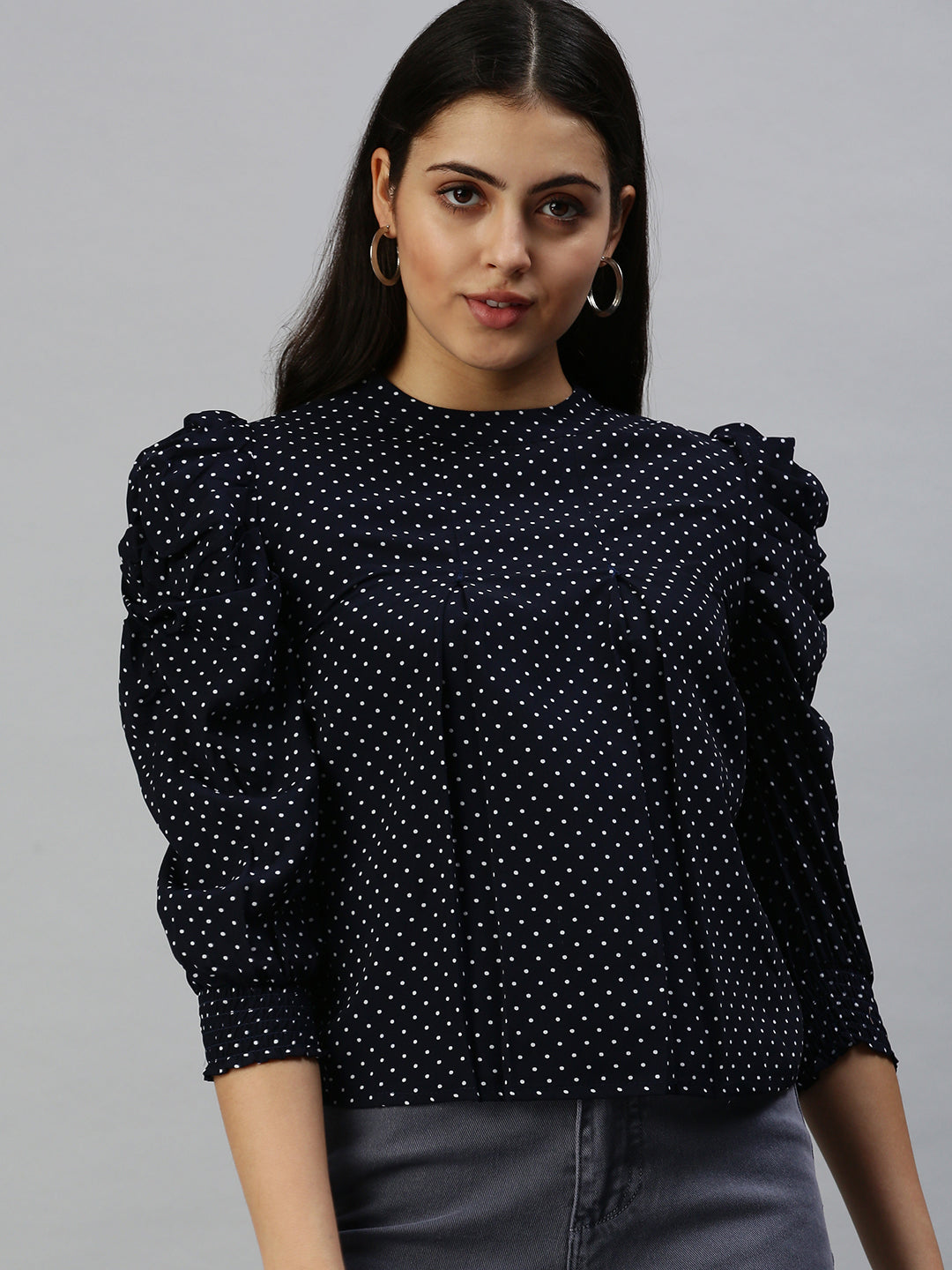 Women Navy Blue Printed Boxy Top